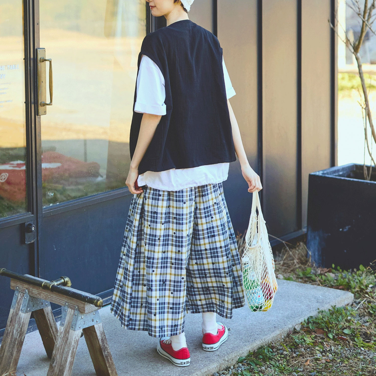 cloudnine ジャガードチェック×ドットpt9分丈 タック入りフレアパンツ - 画像10