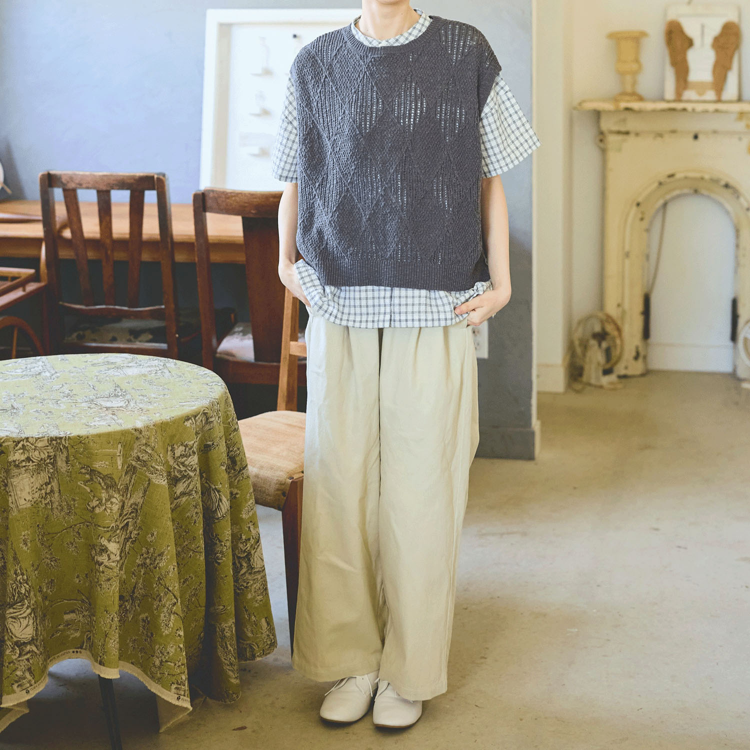 cloudnine コットンニットダイヤ柄ゆったりシルエットのニットベスト - 画像2