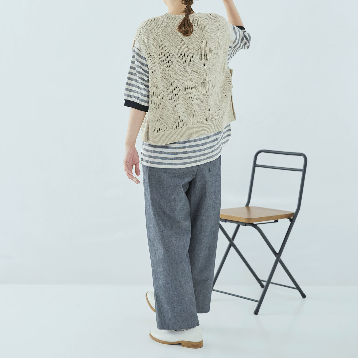 cloudnine コットンニットダイヤ柄ゆったりシルエットのニットベスト - 画像14