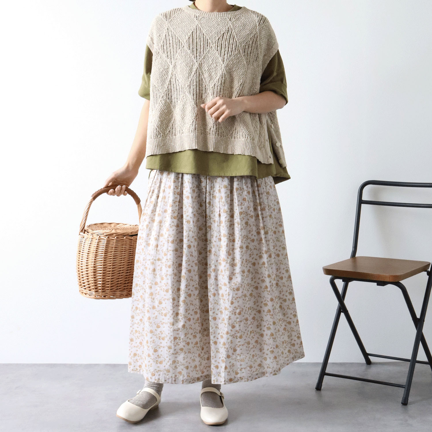 cloudnine コットンニットダイヤ柄ゆったりシルエットのニットベスト - 画像15