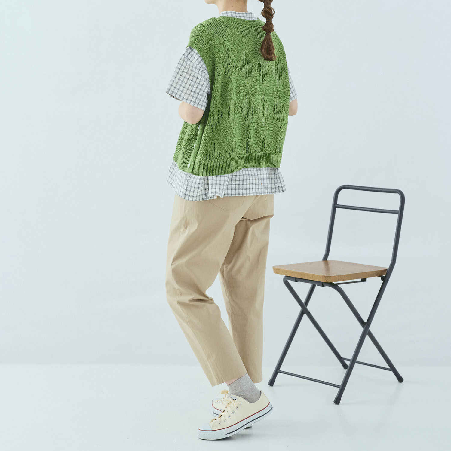 cloudnine コットンニットダイヤ柄ゆったりシルエットのニットベスト - 画像19