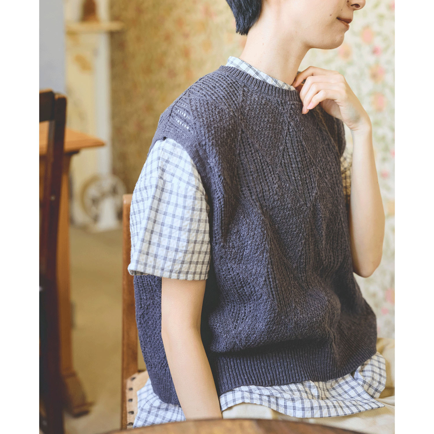 cloudnine コットンニットダイヤ柄ゆったりシルエットのニットベスト - 画像6