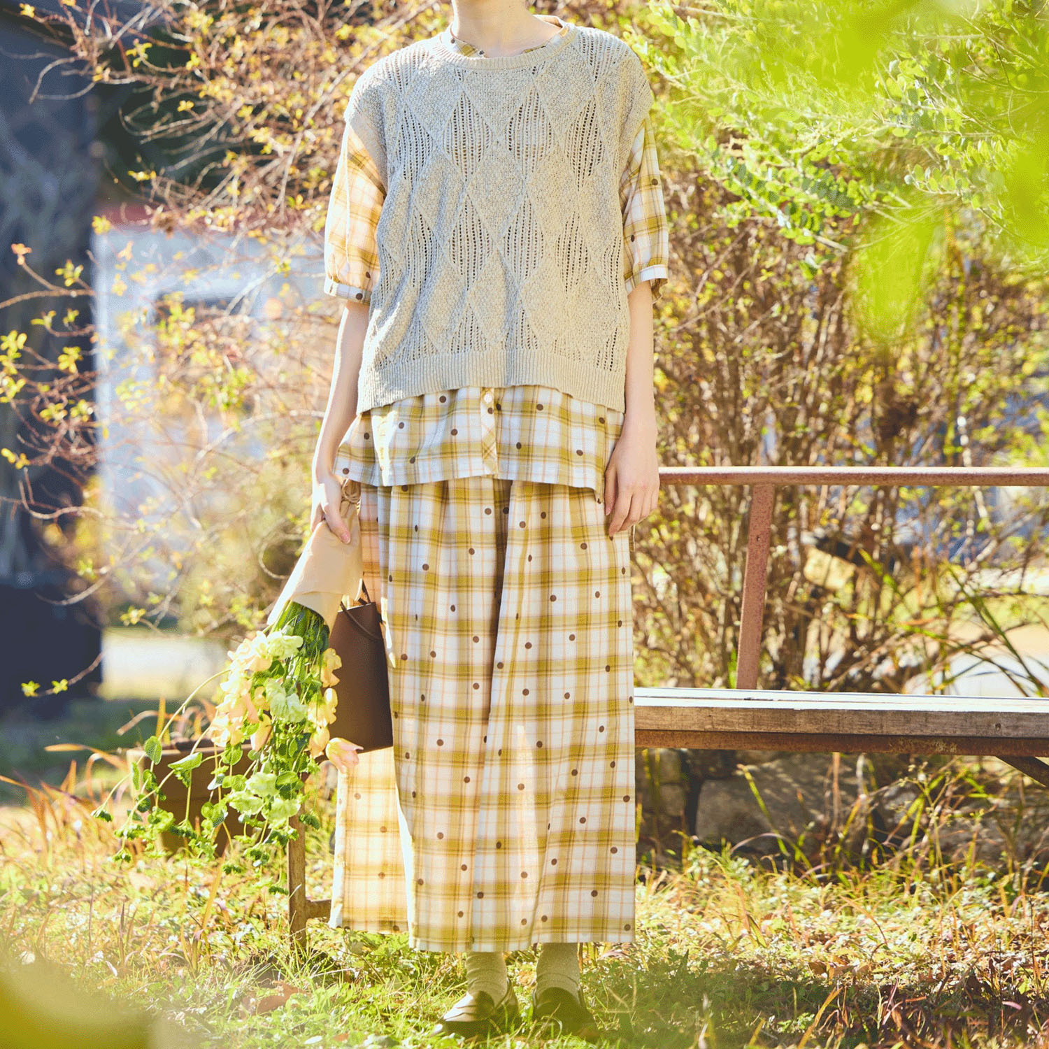 cloudnine コットンニットダイヤ柄ゆったりシルエットのニットベスト - 画像10