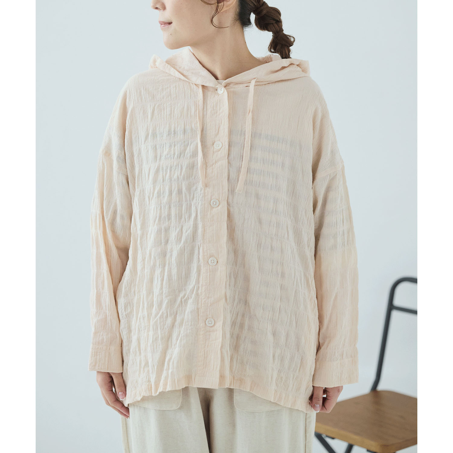 cloudnine 先染めC／Pu布帛無地フード付きアウター - 画像11