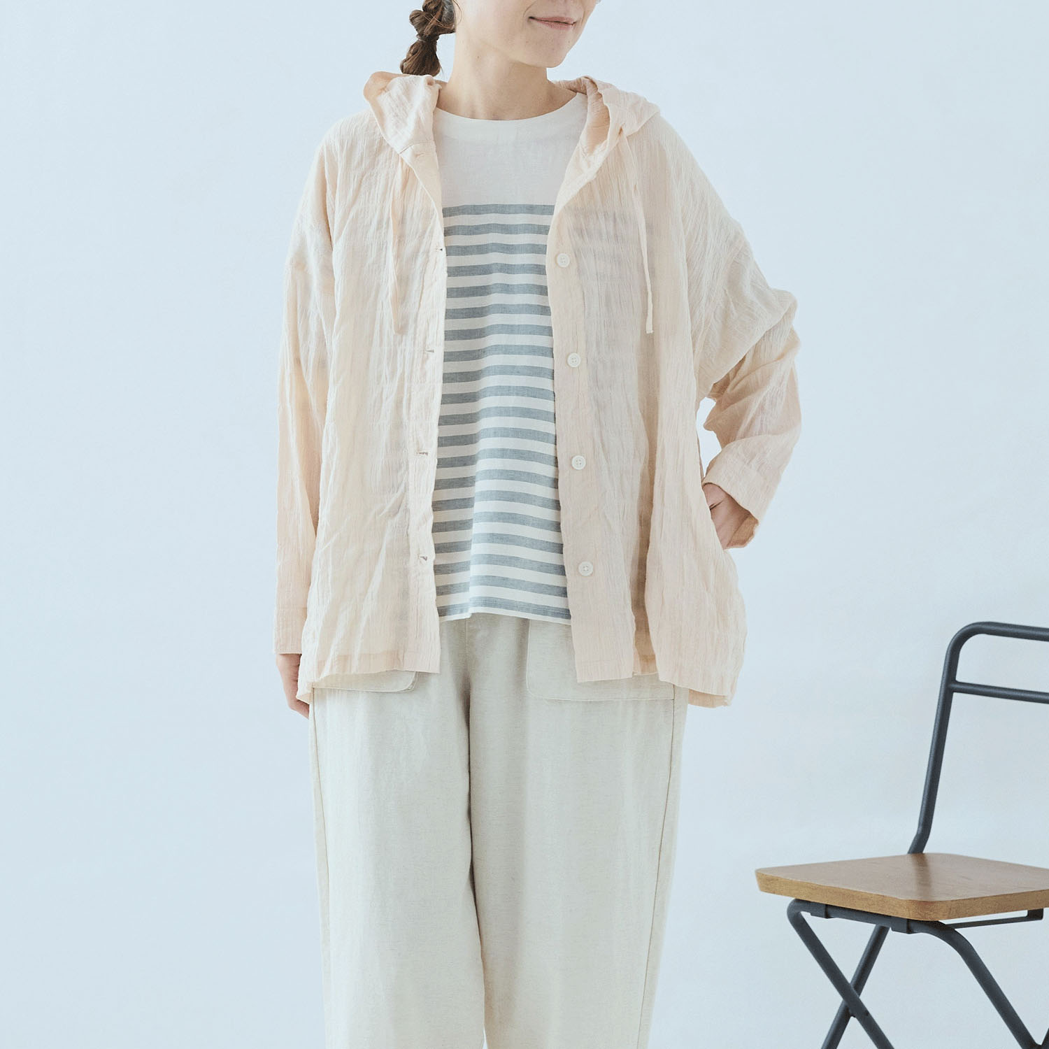 cloudnine 先染めC／Pu布帛無地フード付きアウター - 画像1