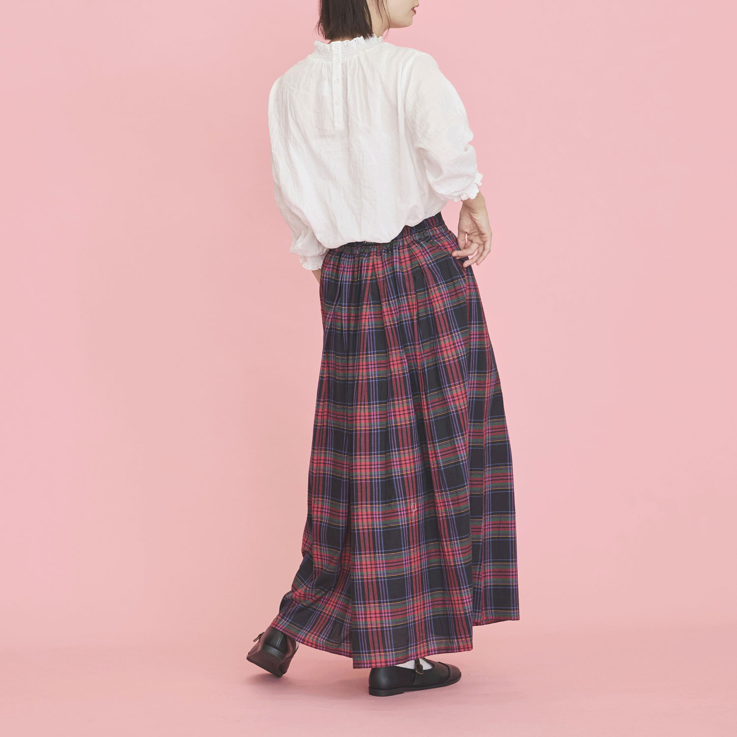 オーブ m．n マドラスチェックタック入りギャザースカート - 画像5