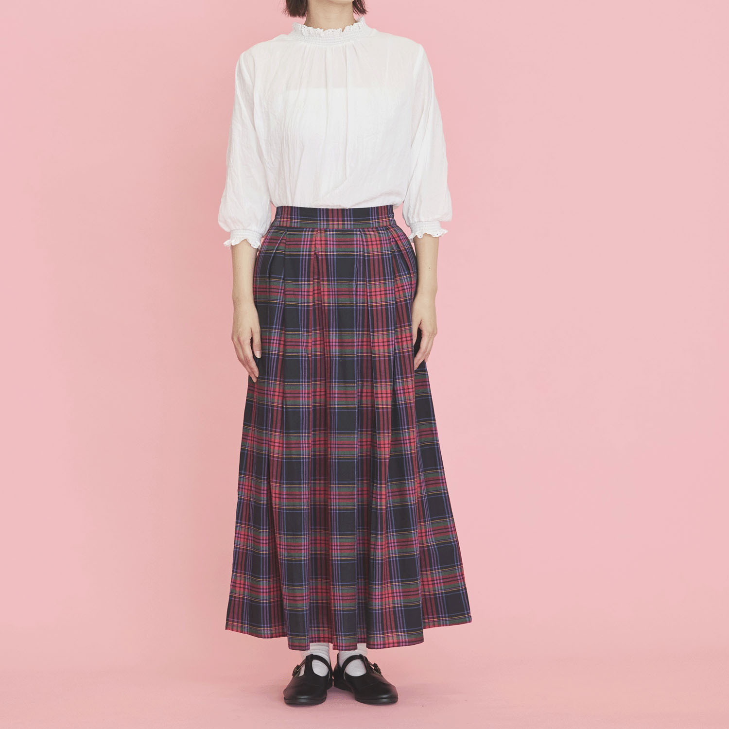 オーブ m．n マドラスチェックタック入りギャザースカート - 画像6