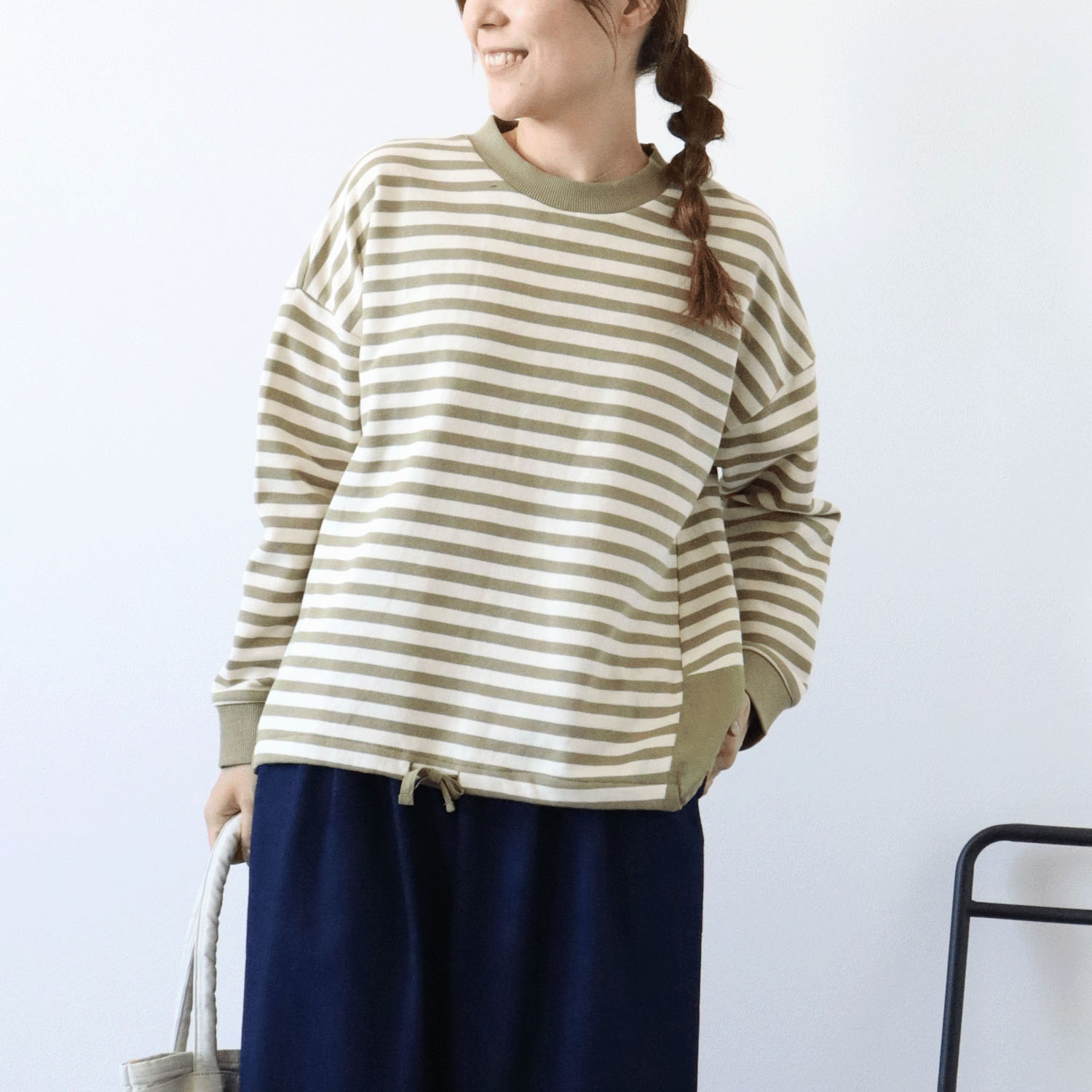 cloudnine ノンノ 裏毛先染めボーダー＋布帛無地＋リブモックネックカットソープルオーバー - 画像1