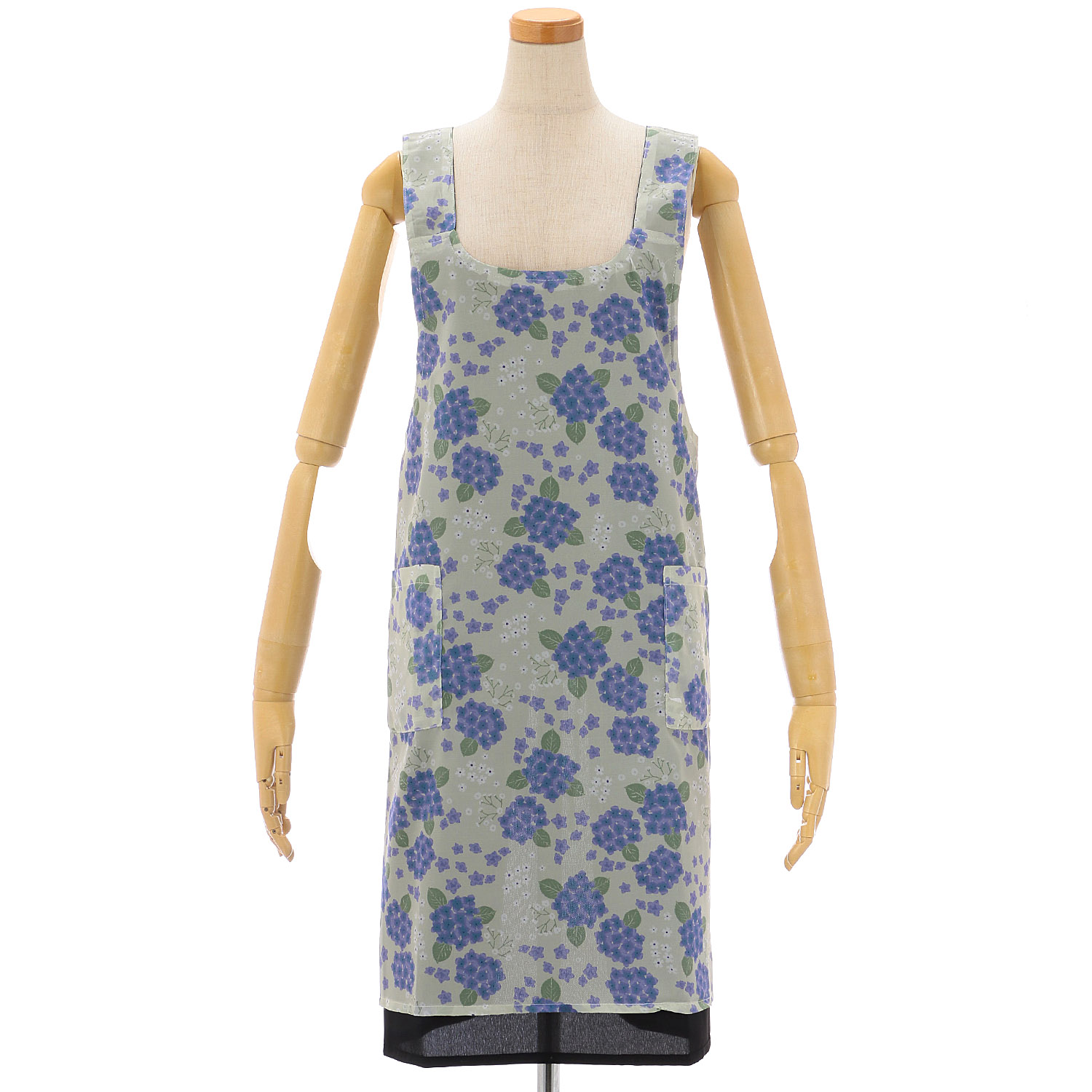 シフォンプリントリバーシブルエプロン 紫陽花柄 - 画像2