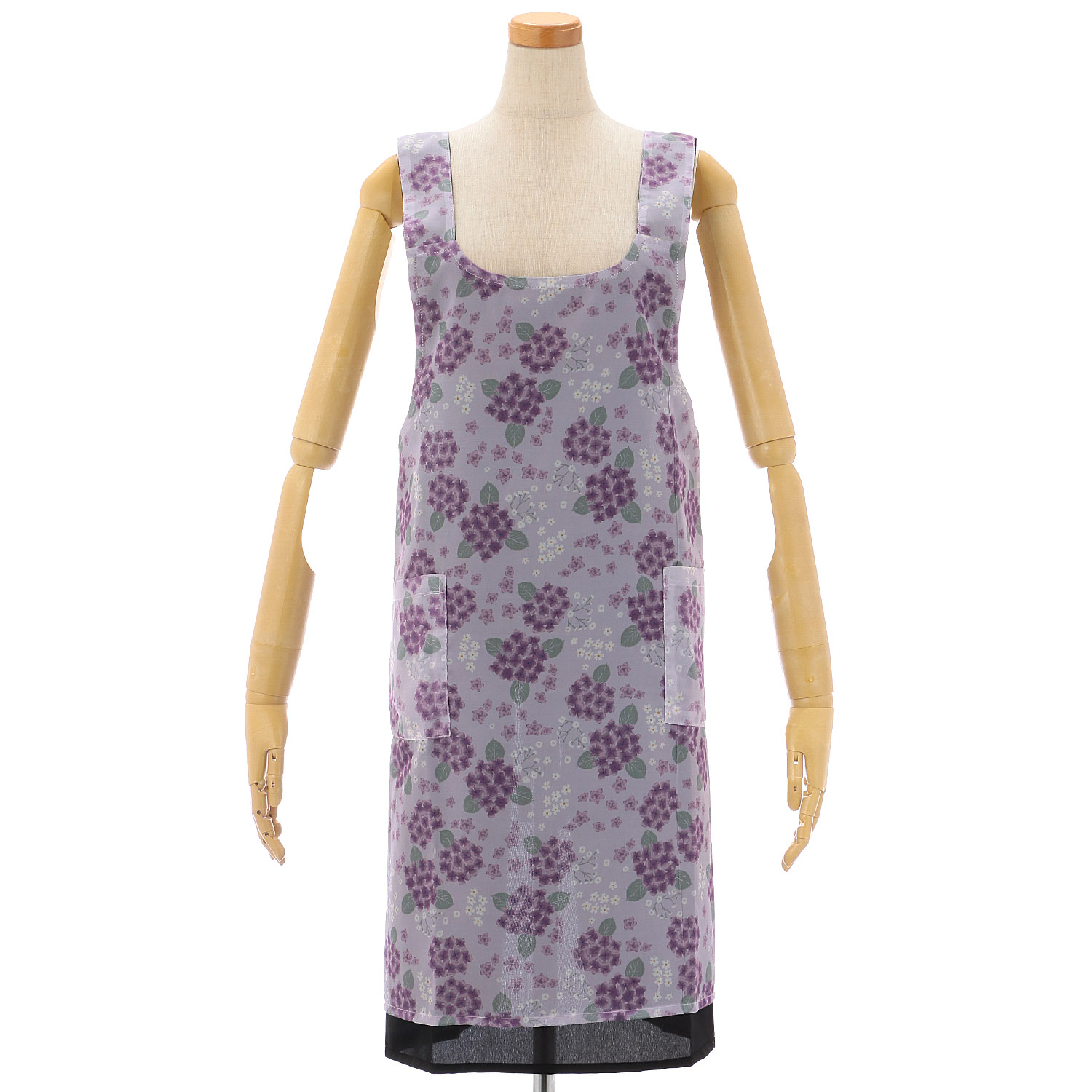 シフォンプリントリバーシブルエプロン 紫陽花柄 - 画像1