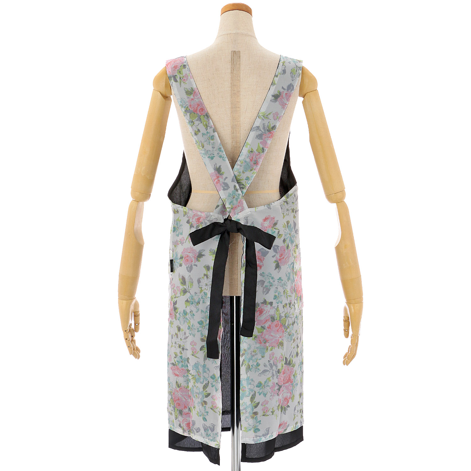 シフォンプリントリバーシブルエプロン バラ柄 - 画像3