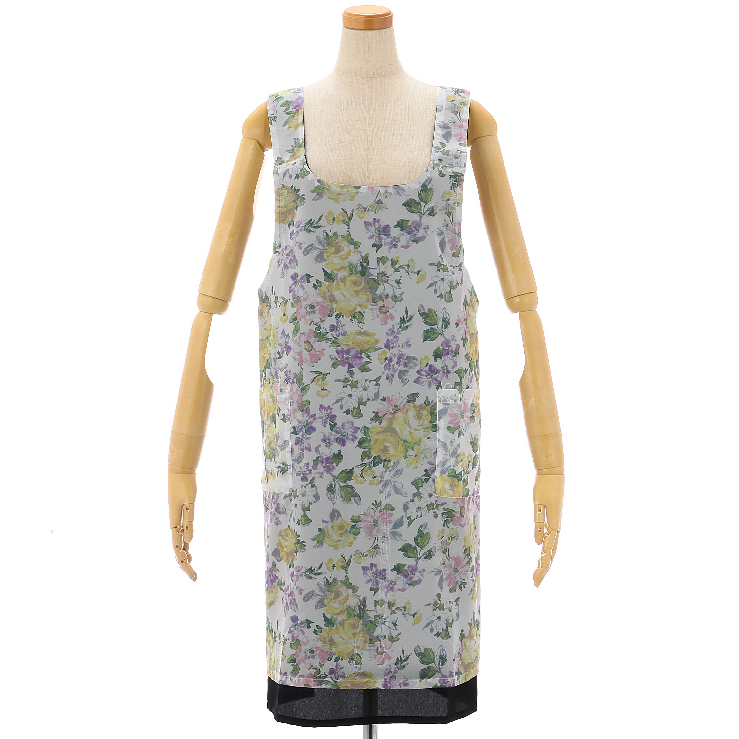 シフォンプリントリバーシブルエプロン バラ柄 - 画像4