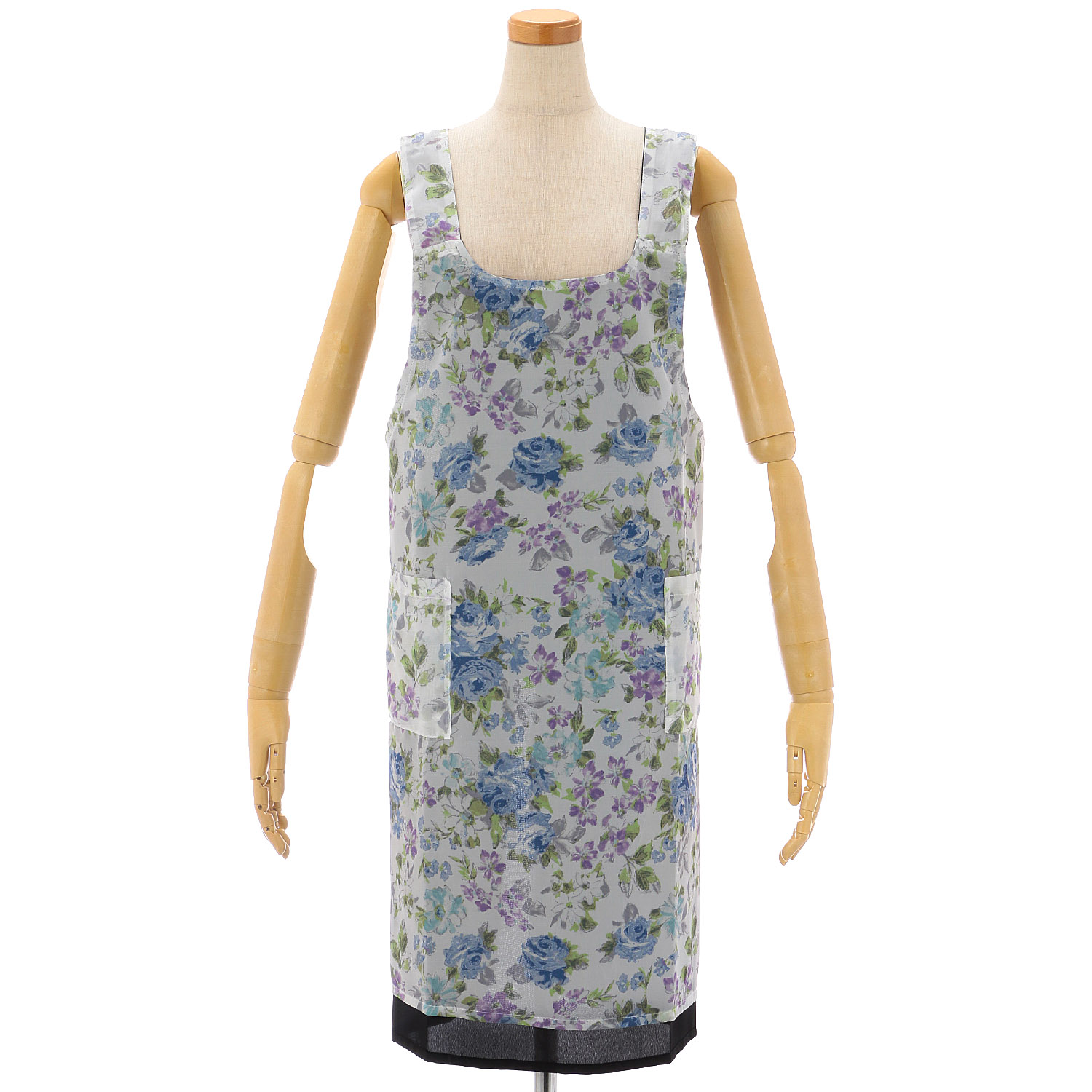 シフォンプリントリバーシブルエプロン バラ柄 - 画像5