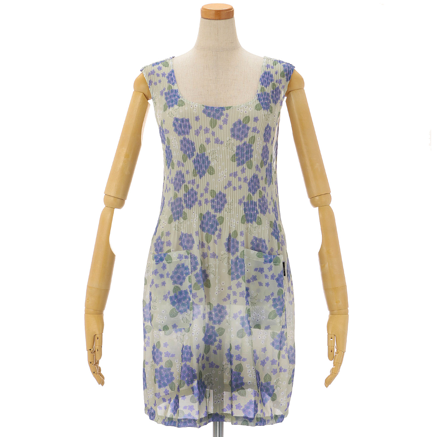 シフォンプリントプリーツエプロン 紫陽花柄 - 画像2