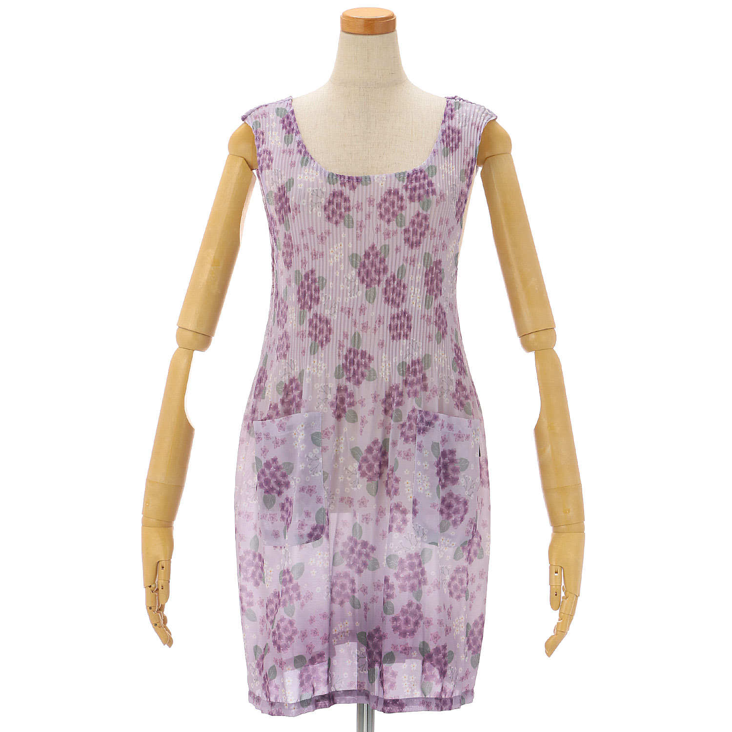 シフォンプリントプリーツエプロン 紫陽花柄