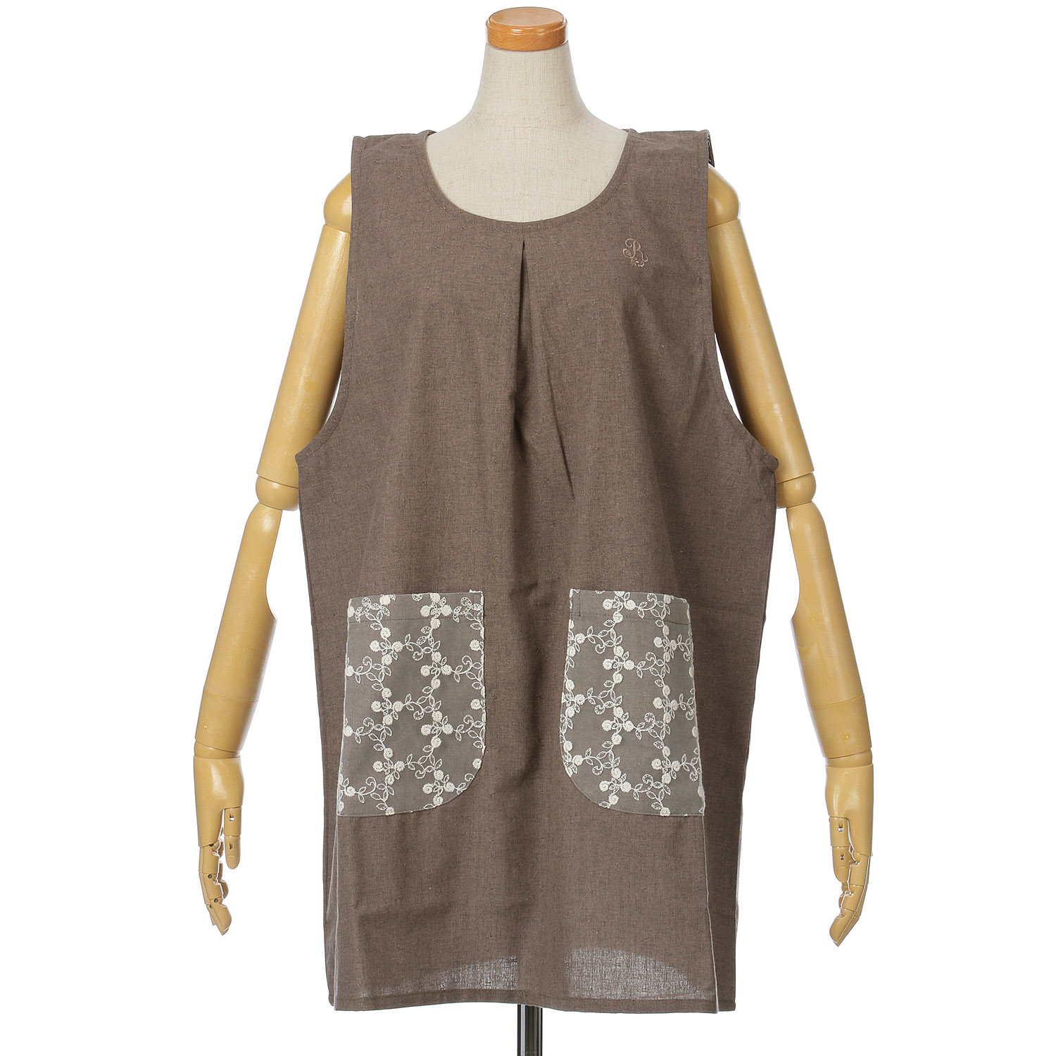 先染めレースポケットかぶりエプロン - 画像2