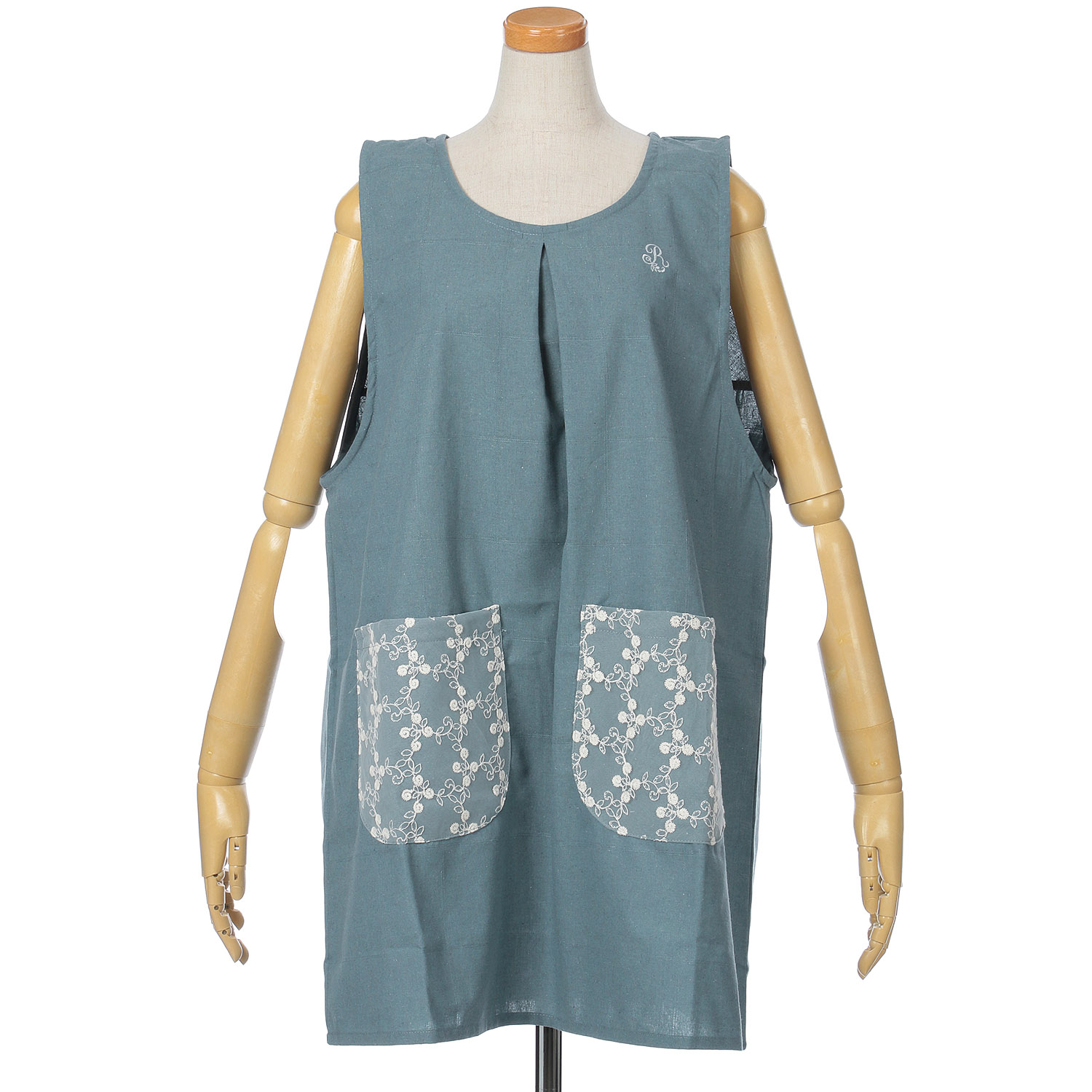 先染めレースポケットかぶりエプロン - 画像5