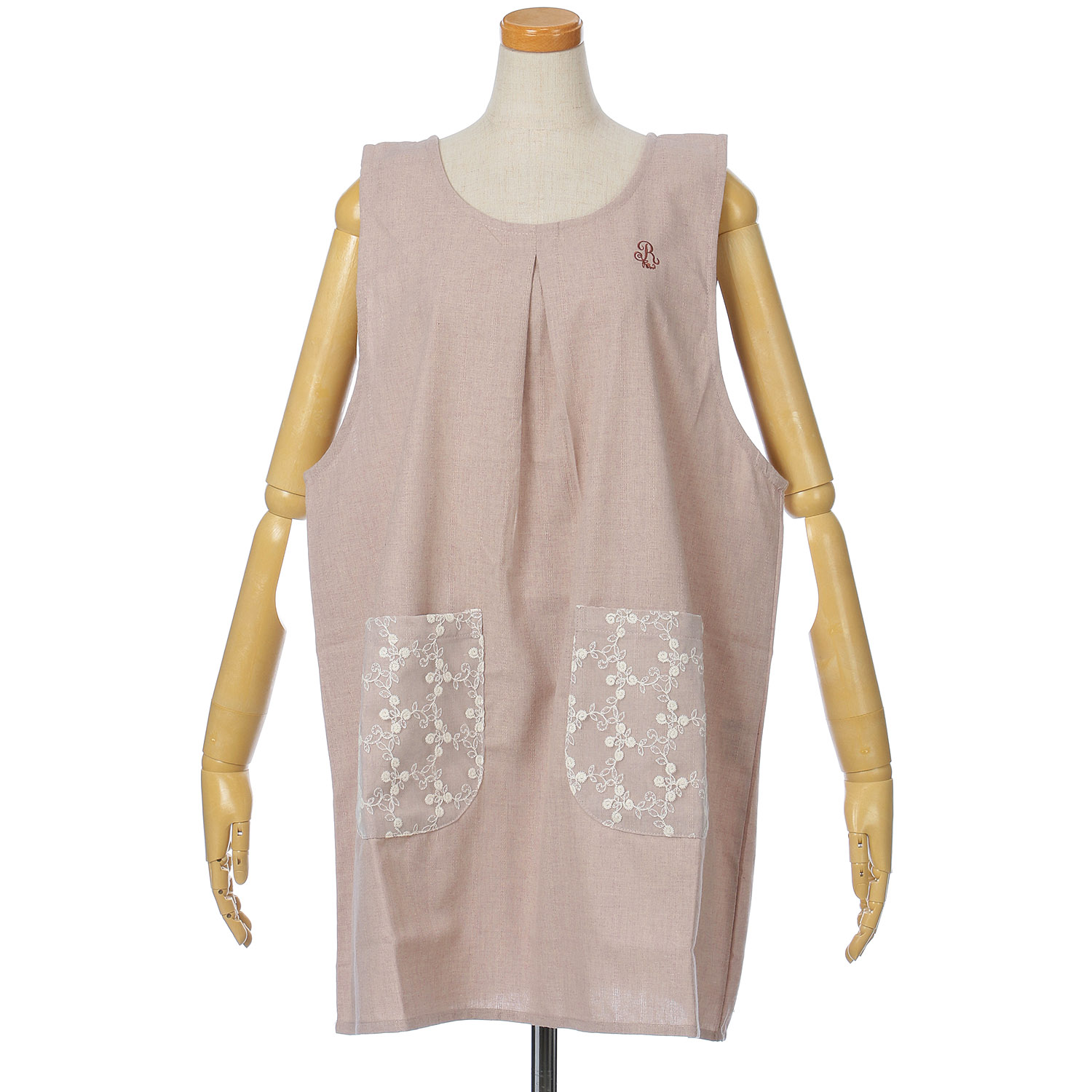 先染めレースポケットかぶりエプロン