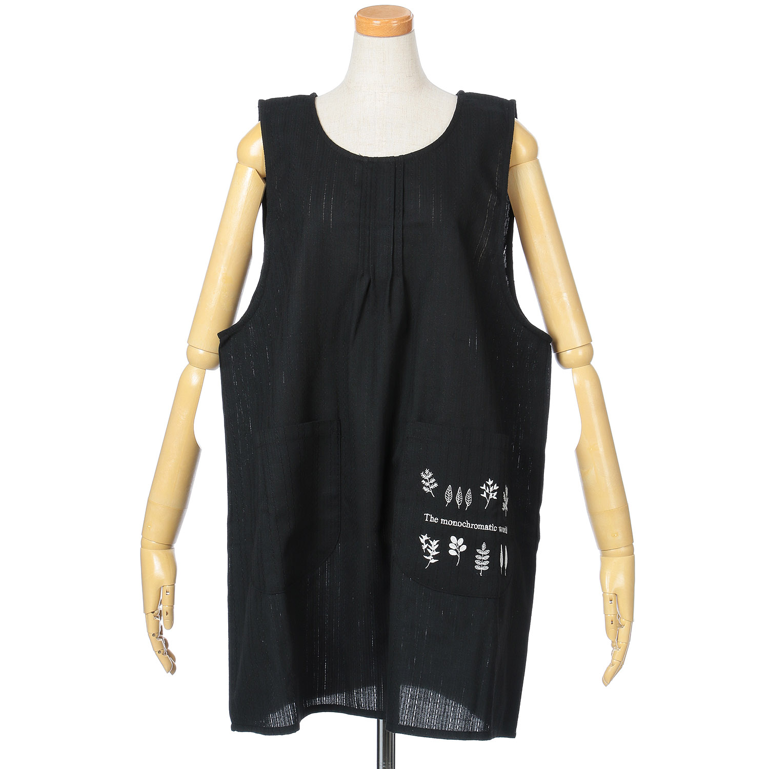 リーフ刺繍モノトーンかぶりエプロン - 画像2