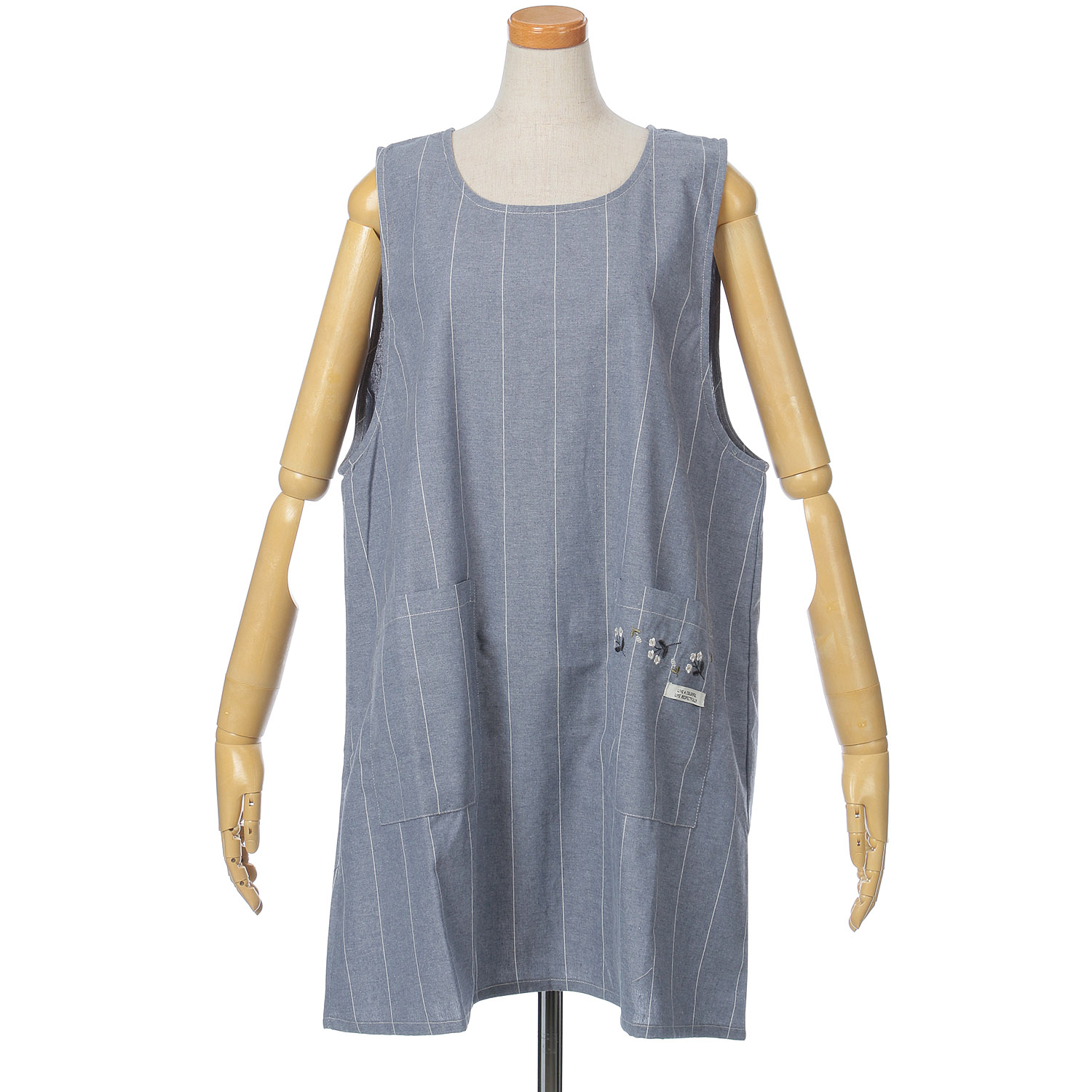 【大きいサイズ】ポケットフラワー刺繍後ろシャーリングエプロン - 画像2