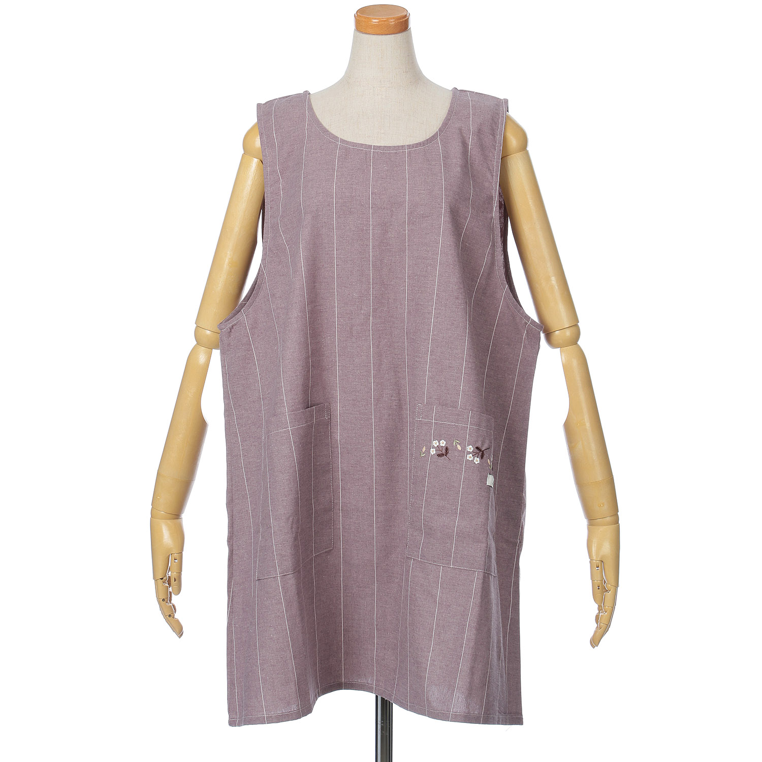 【大きいサイズ】ポケットフラワー刺繍後ろシャーリングエプロン - 画像4