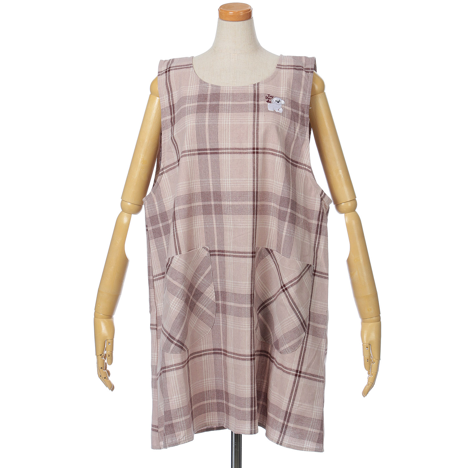 【大きいサイズ】Animal art 刺繍上釦下紐エプロン