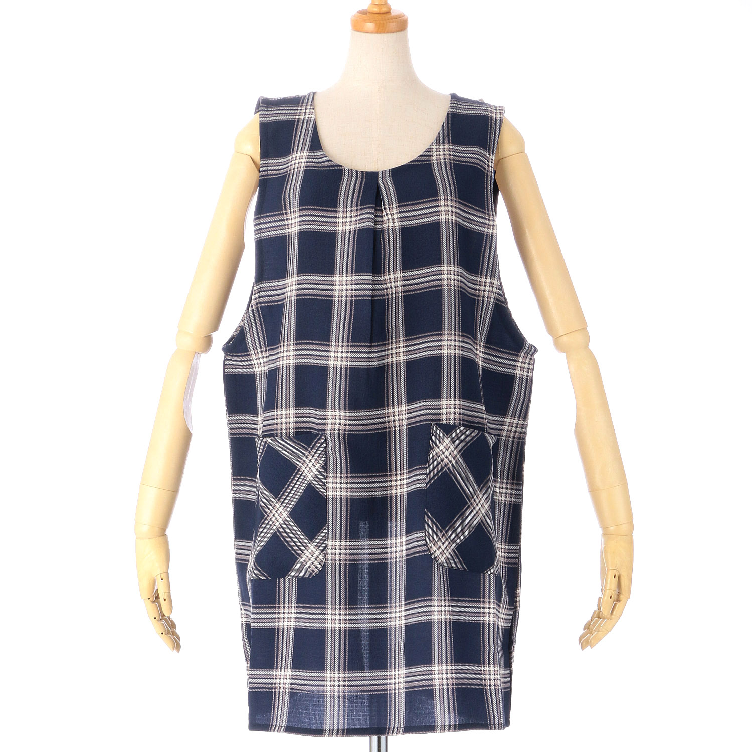 ちりめんシボ格子柄エプロン - 画像1