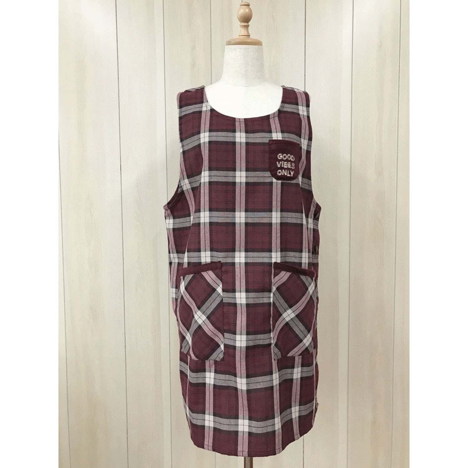 先染め起毛別布大格子エプロン - 画像2