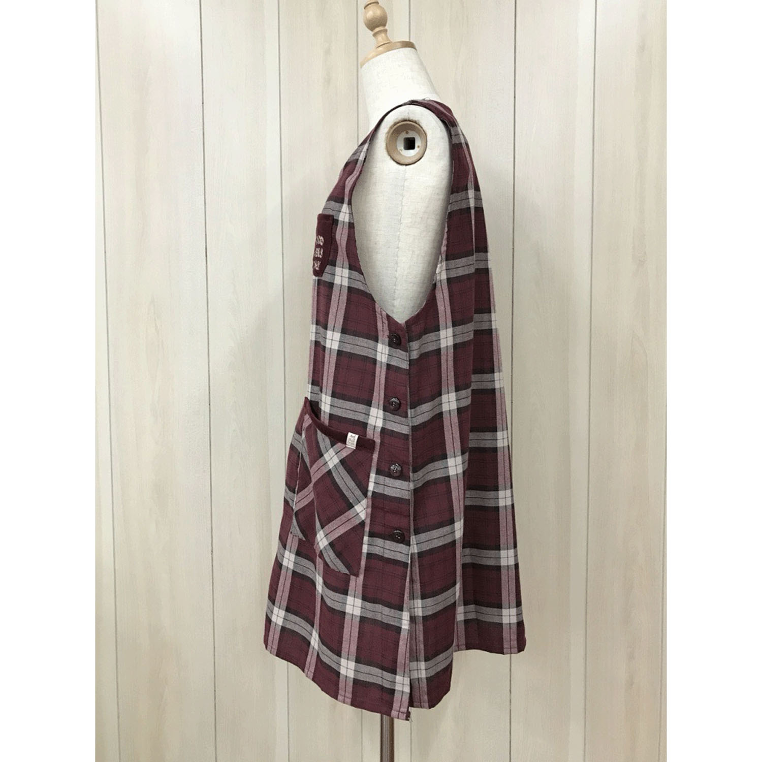 先染め起毛別布大格子エプロン - 画像3