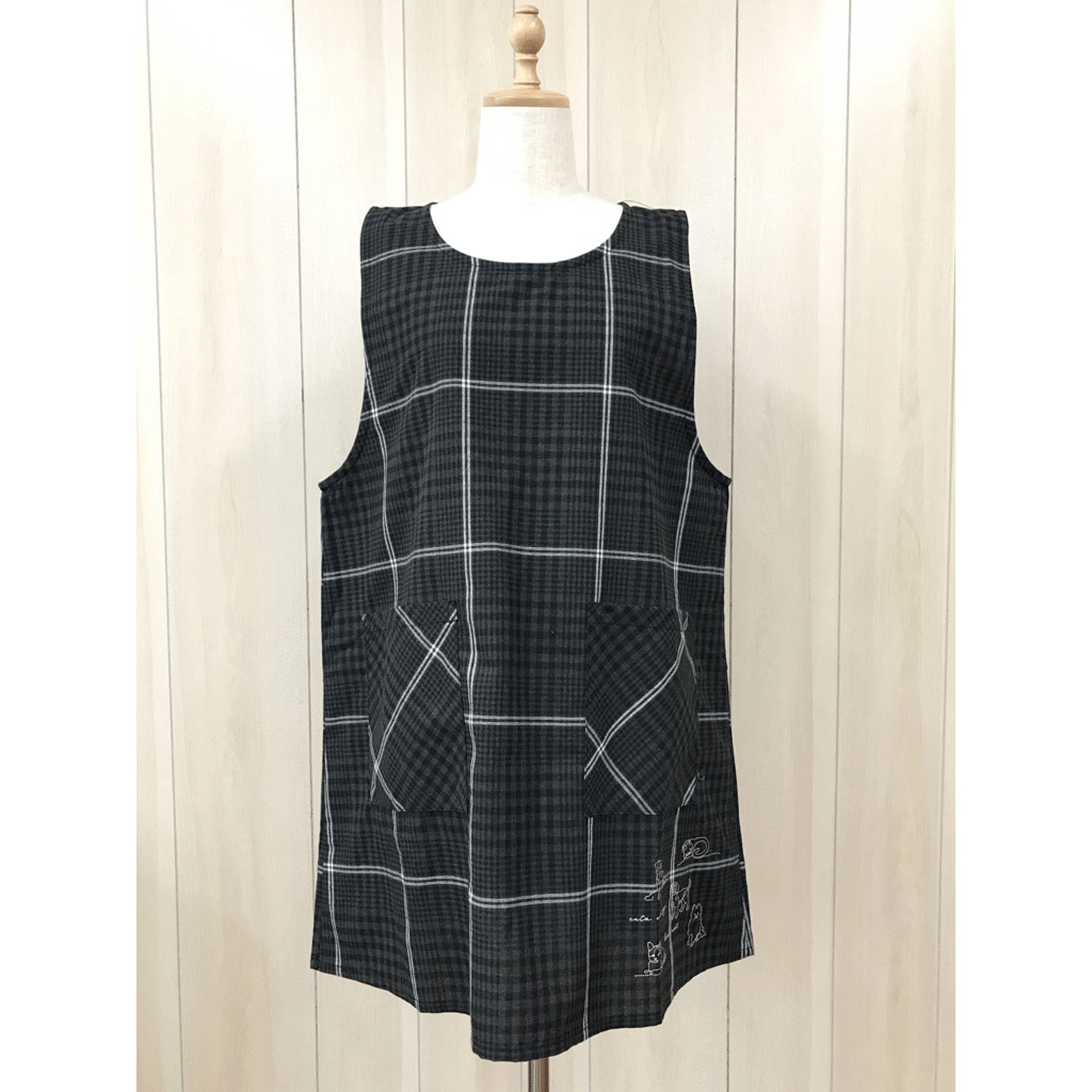 大寸先染めアニマル刺繍エプロン