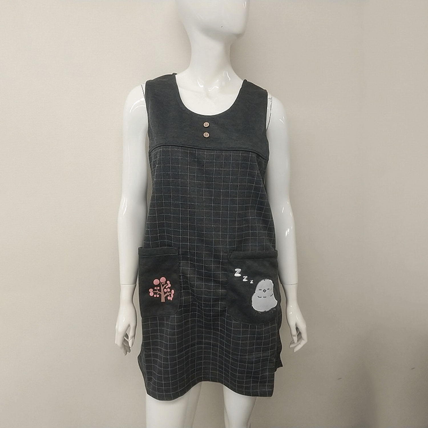 ダンボール 格子柄 シマエナガアップリケ