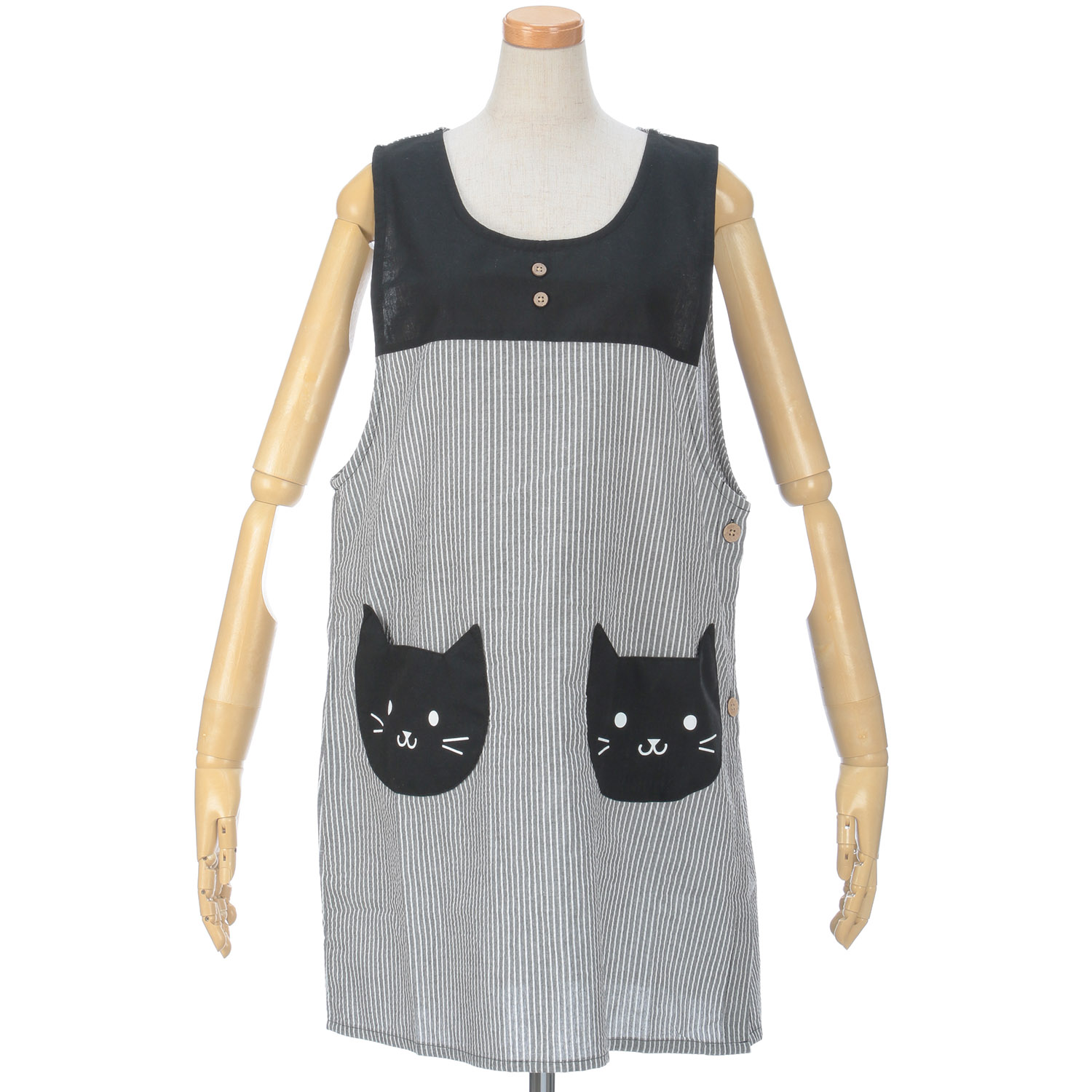 先染めストライプ猫ポケットエプロン - 画像2