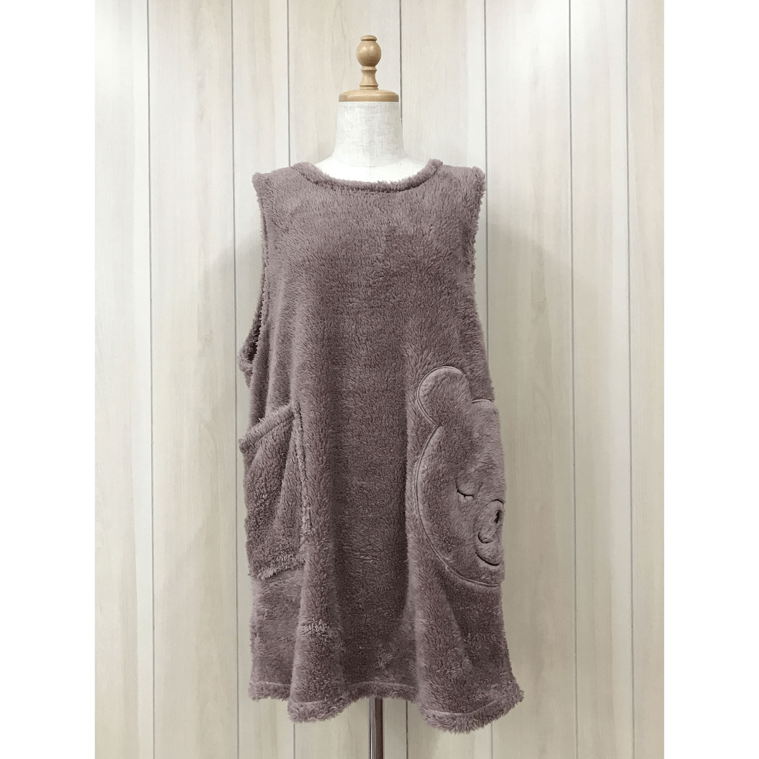 ボア無地クマアップリケエプロン - 画像4