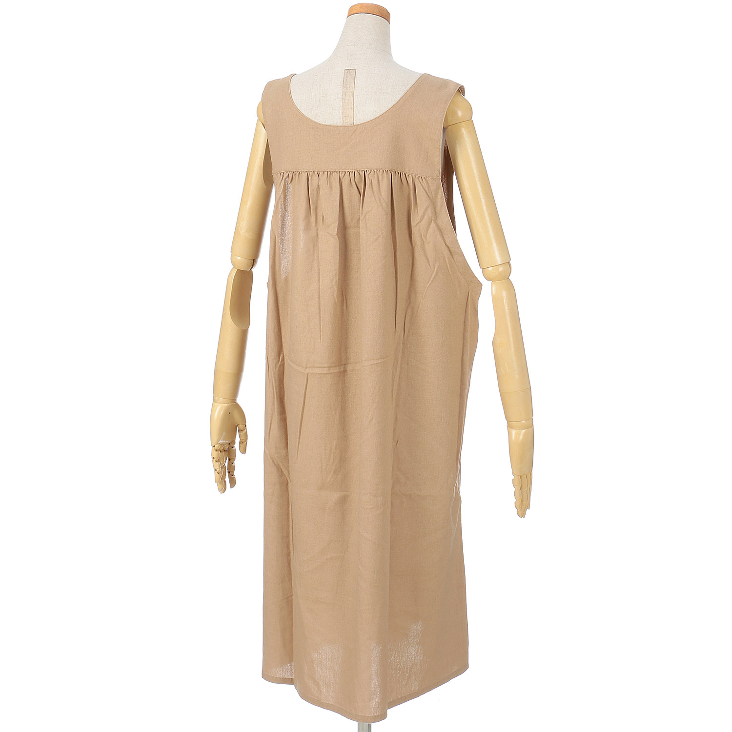 麻レーヨン混肩釦エプロン - 画像2