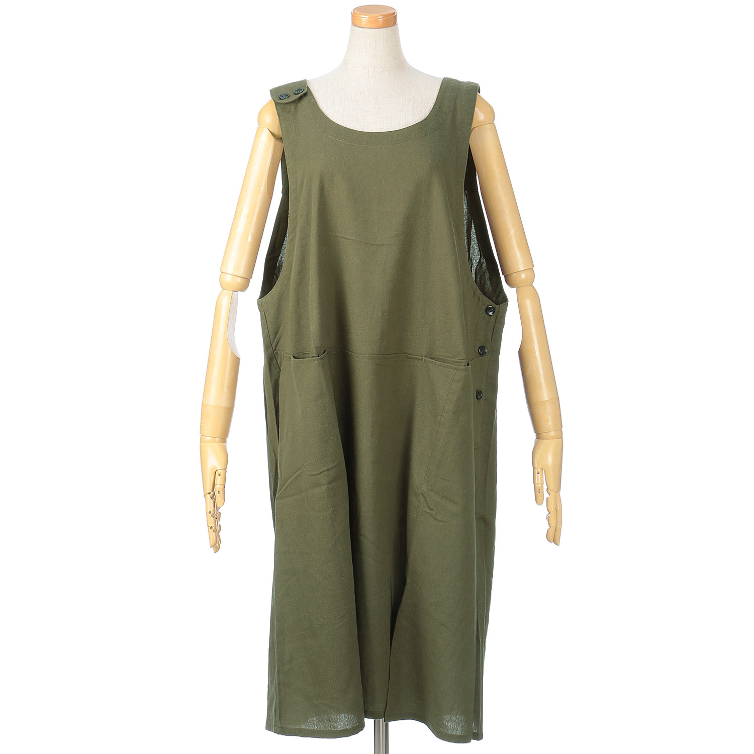 麻レーヨン混肩釦エプロン - 画像4