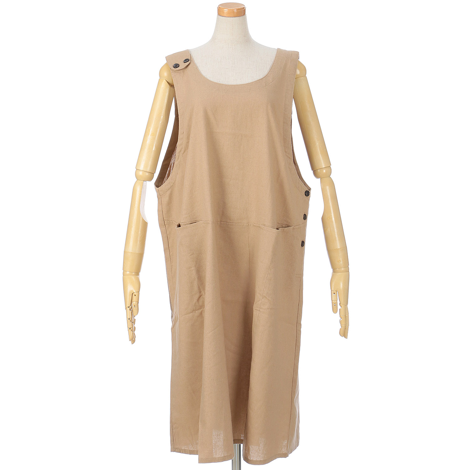 麻レーヨン混肩釦エプロン