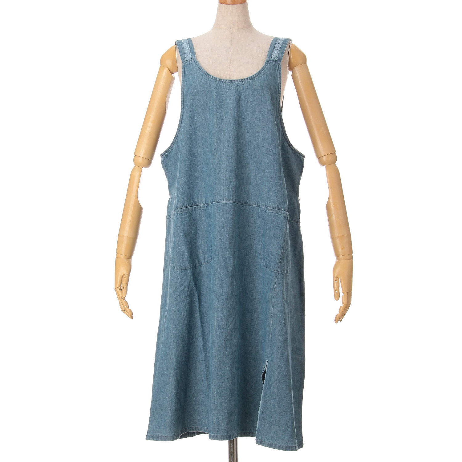 デニムレース付きエプロンワンピース - 画像1