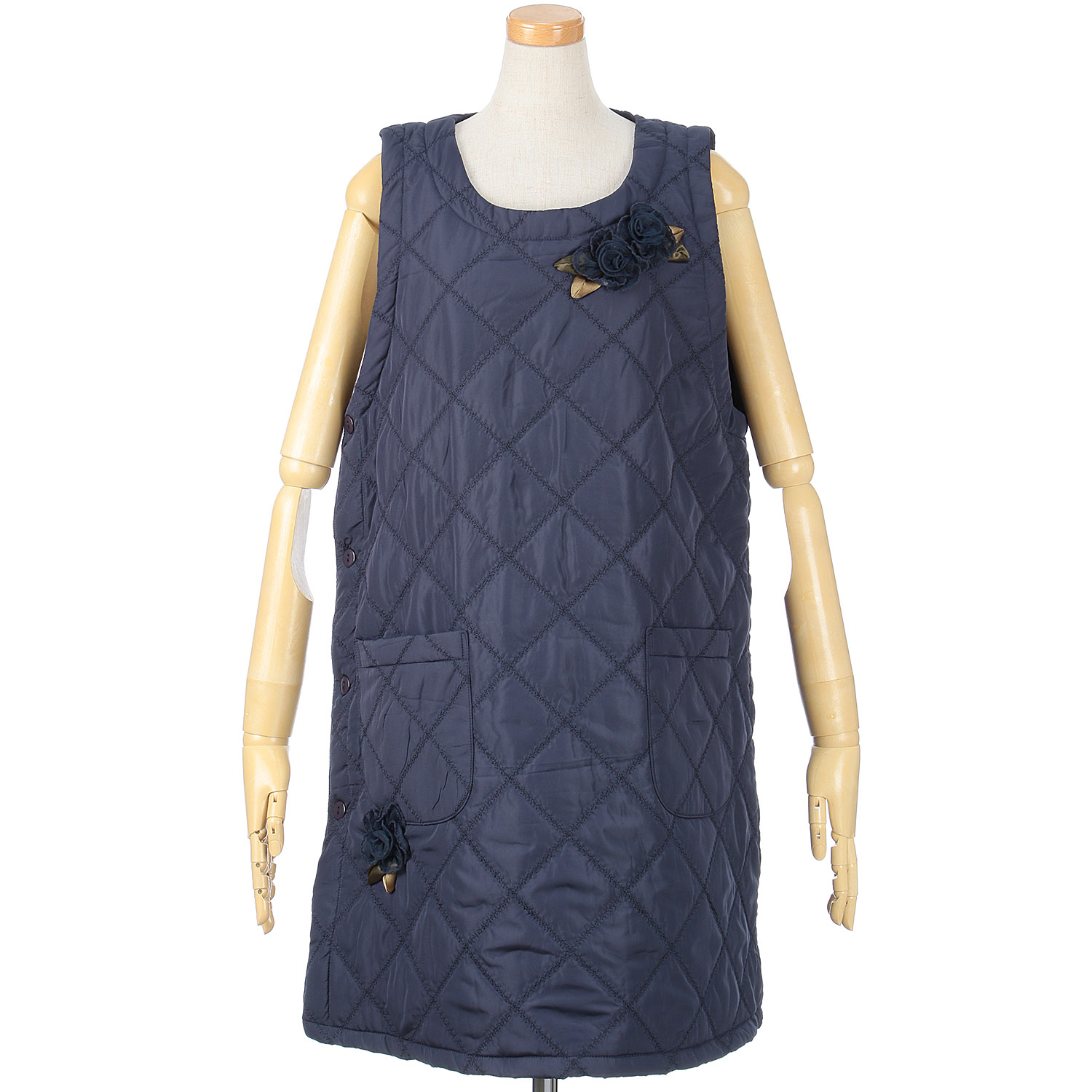 中綿キルト花モチーフ脇ボタンエプロン - 画像6