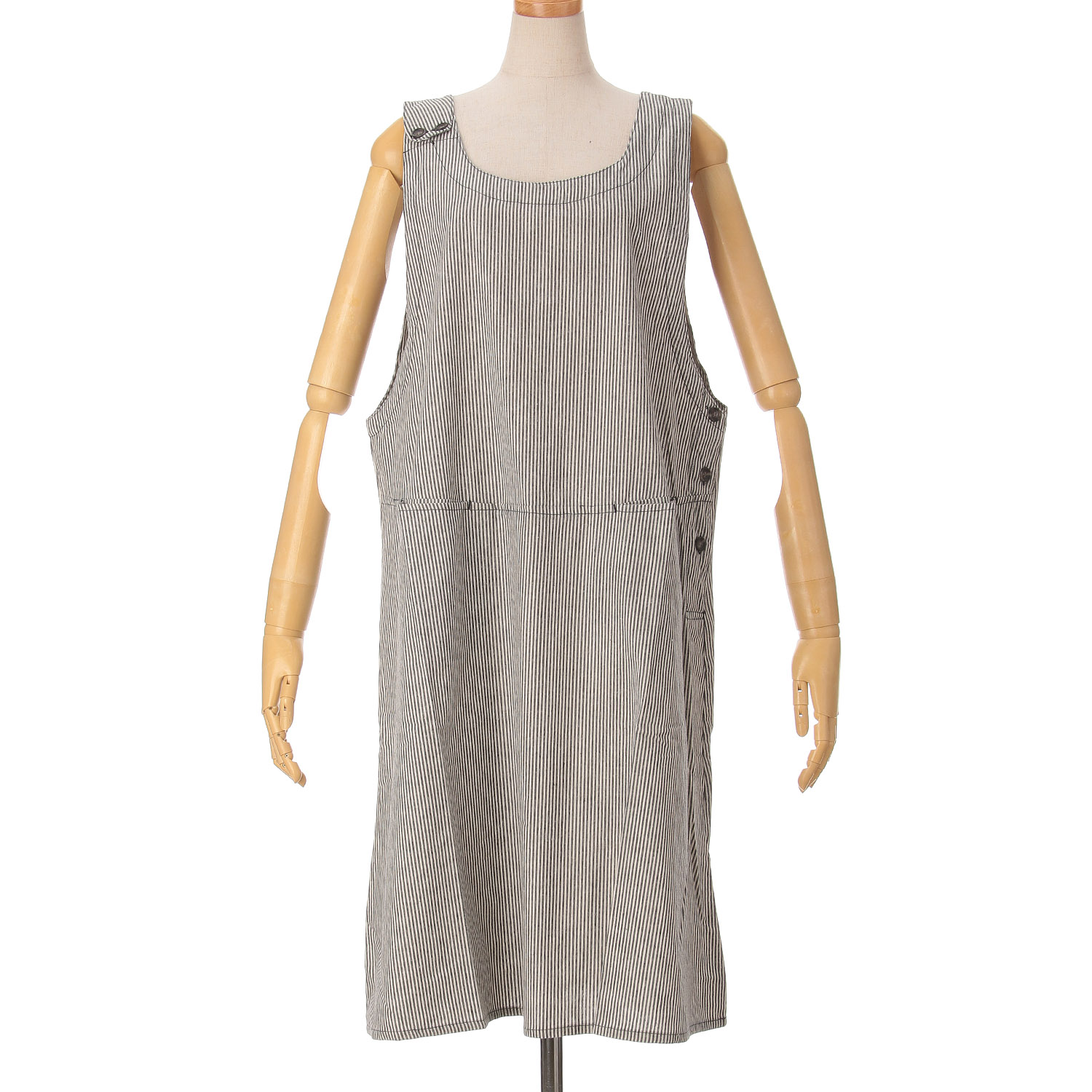 ストライプ肩釦エプロン - 画像5