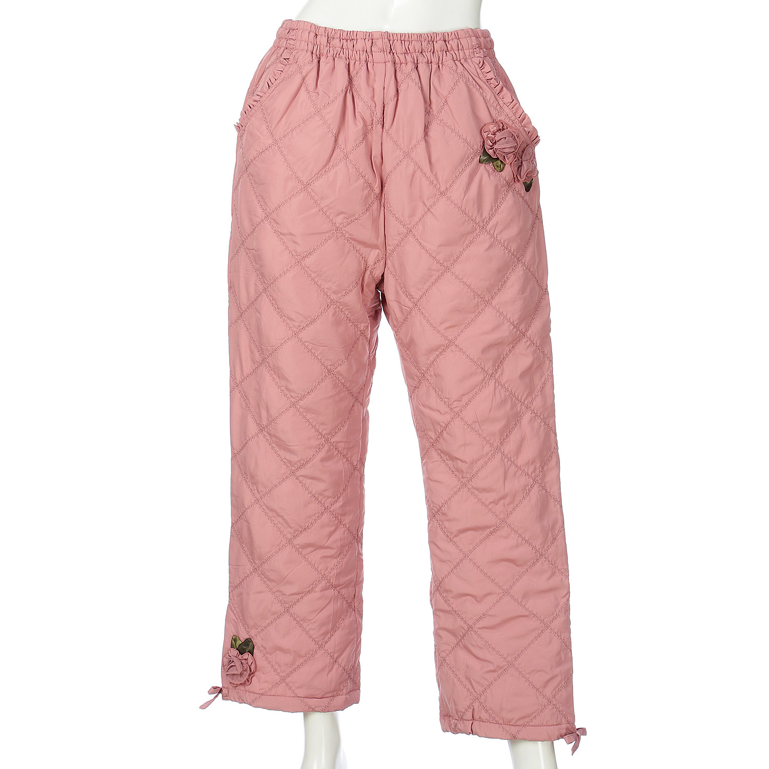 中綿キルト花モチーフパンツ