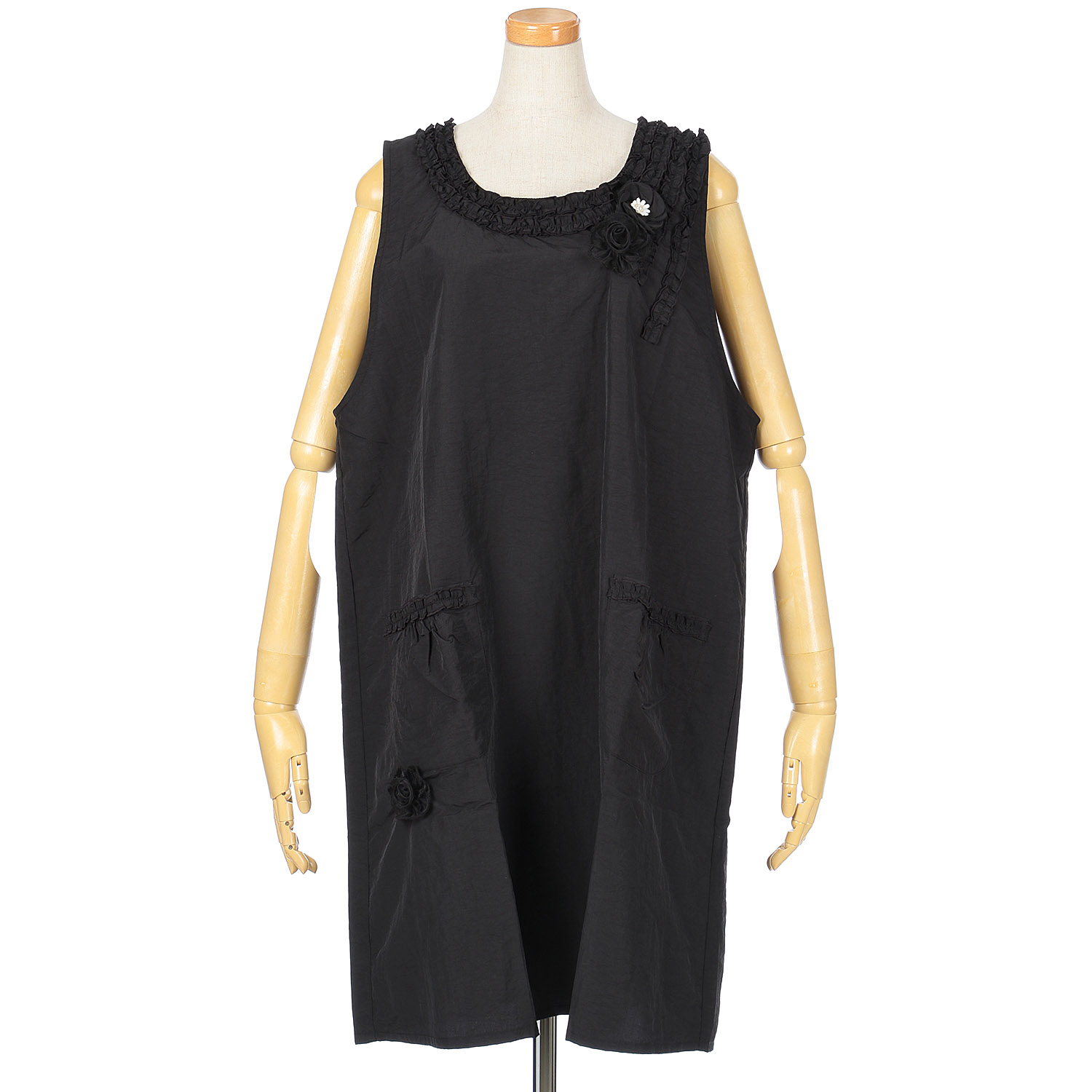 ナイロン花モチーフパール付き背ゴムエプロン - 画像2