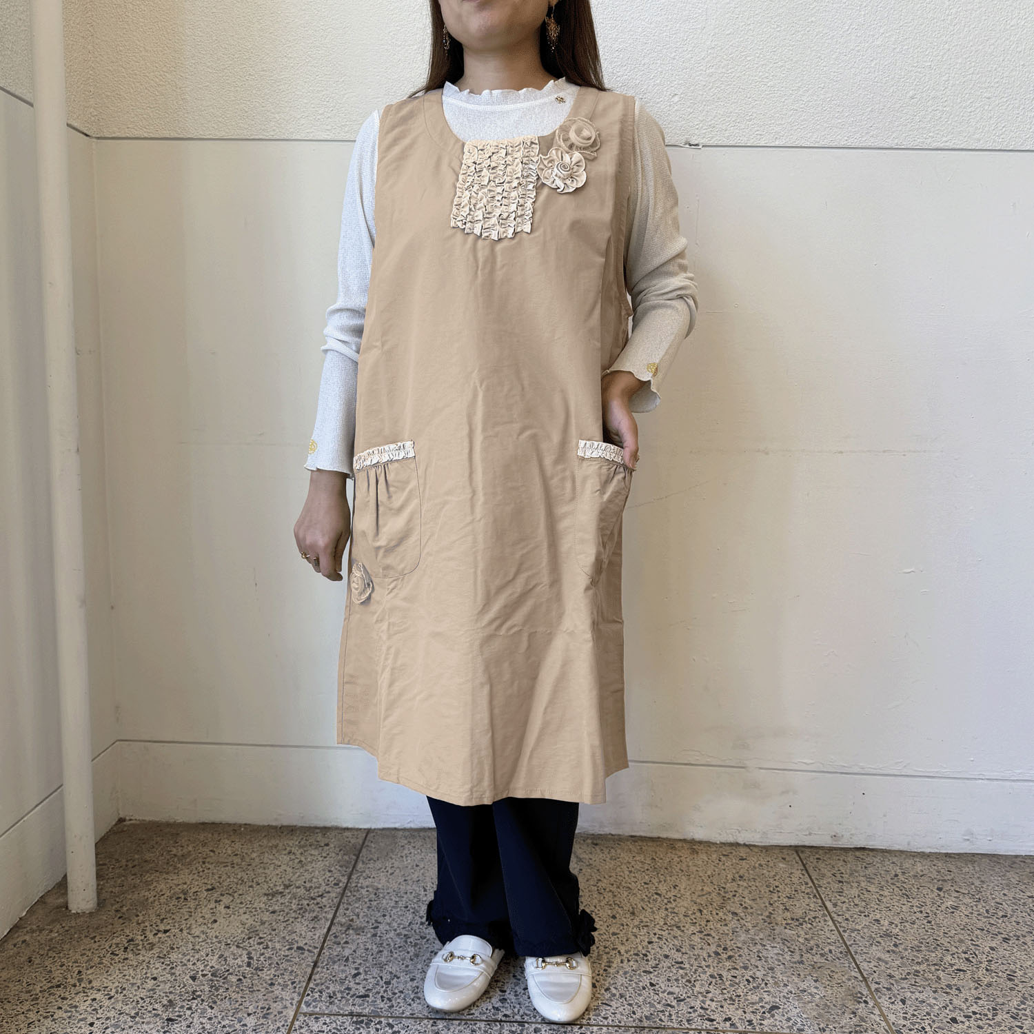 ナイロンバイカラーエプロン 後ろリボン - 画像2