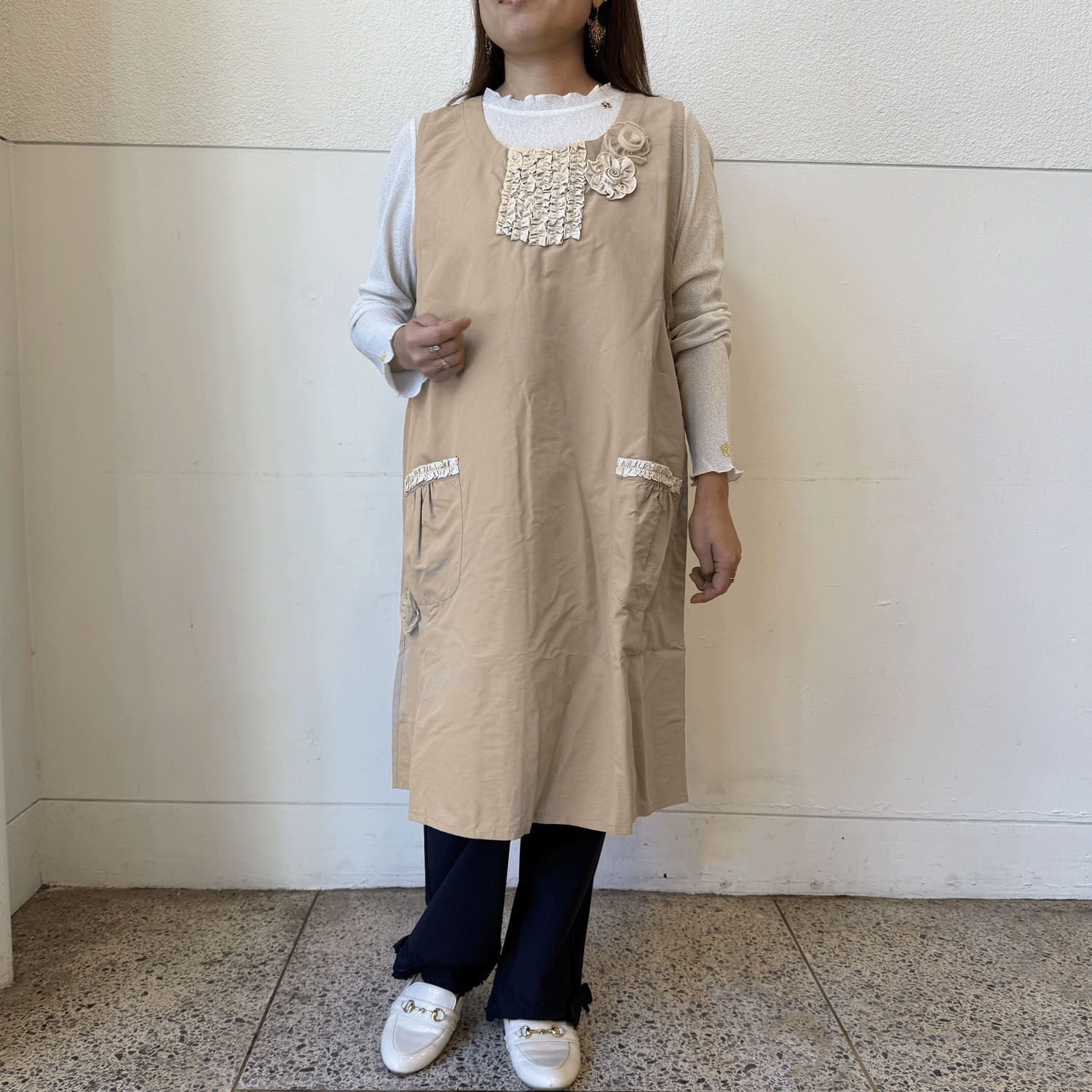 ナイロンバイカラーエプロン 後ろリボン - 画像3