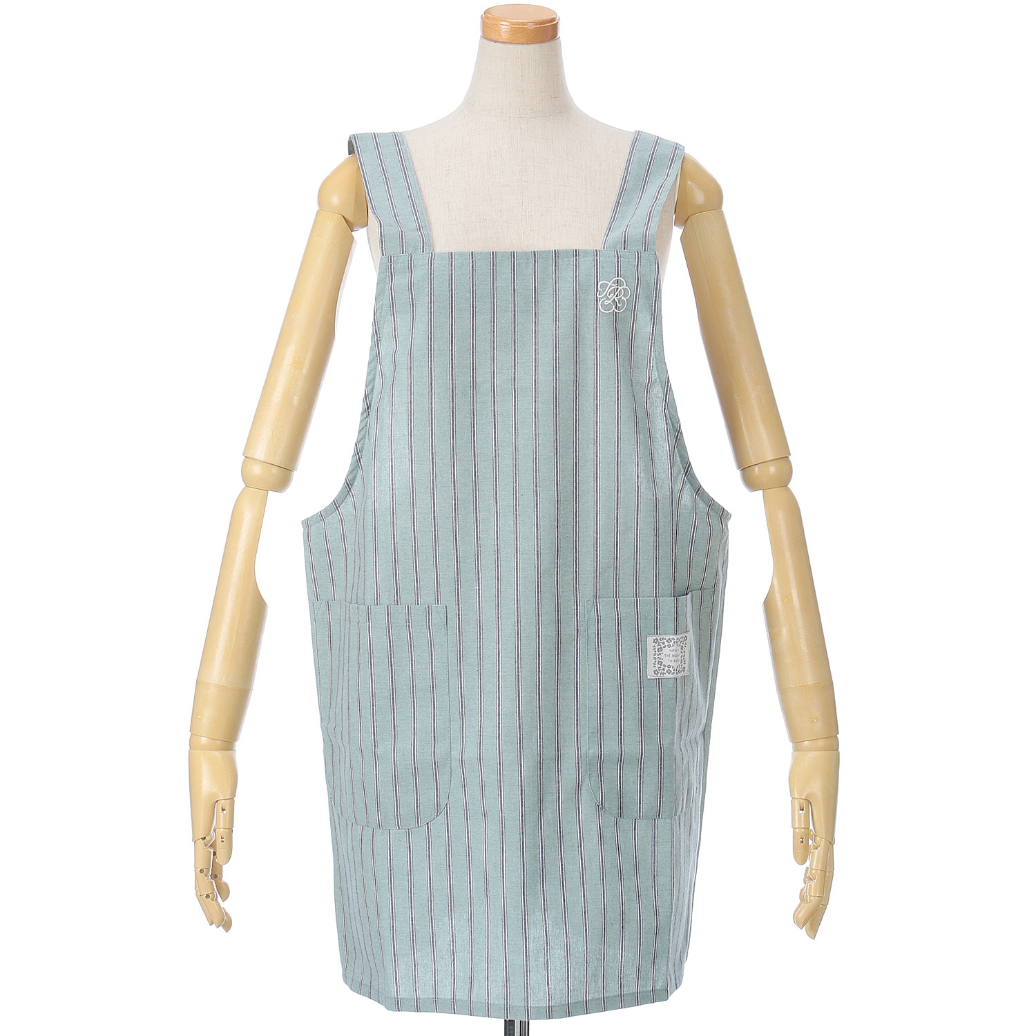 ハッピーエプロン 胸元刺繍H型ストライプエプロン - 画像2