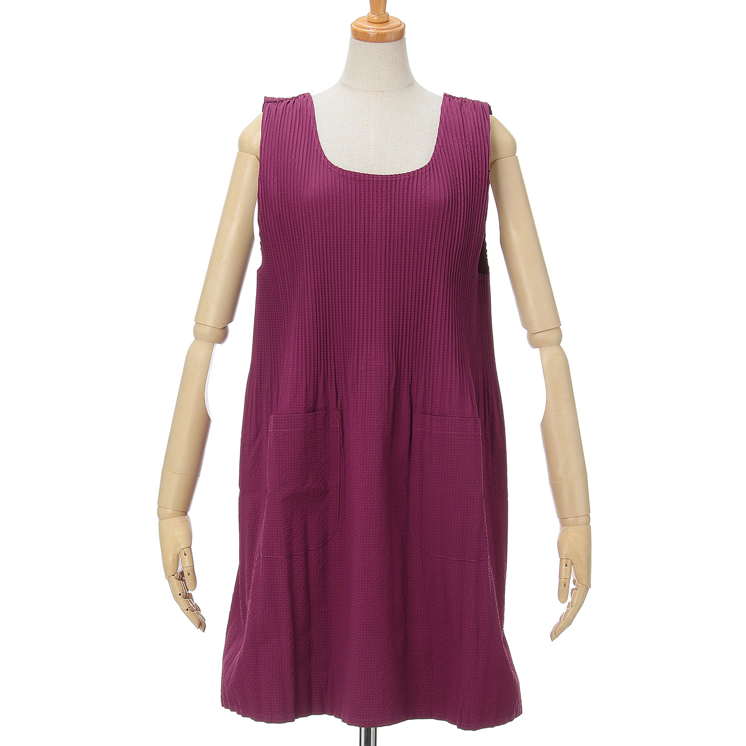 おうち美人 ふくれ織りプリーツショート無地エプロン - 画像1