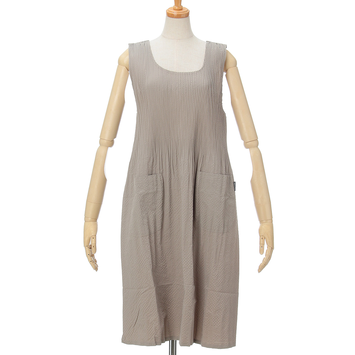 おうち美人 ふくれ織りプリーツロング無地エプロン - 画像2