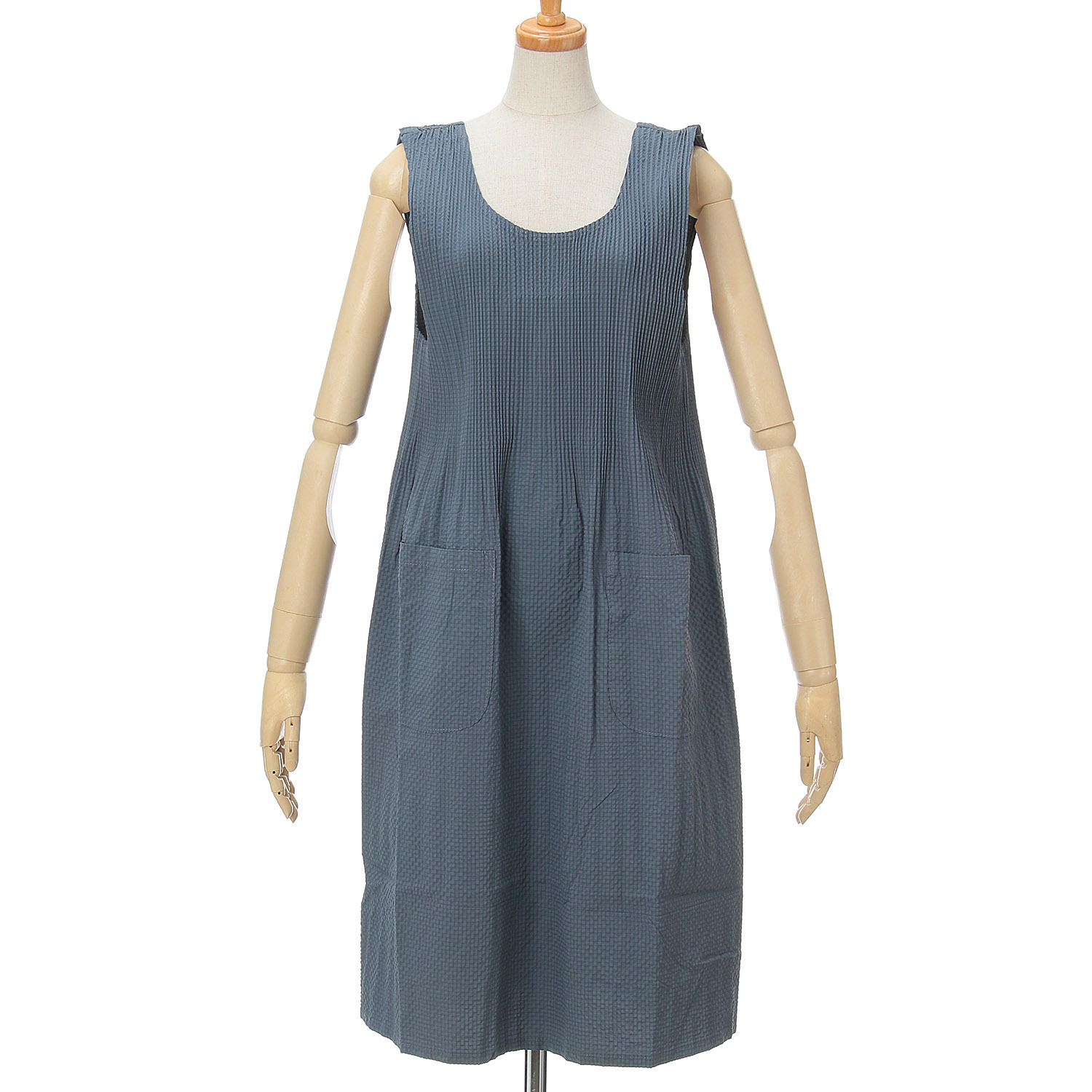 おうち美人 ふくれ織りプリーツロング無地エプロン - 画像7