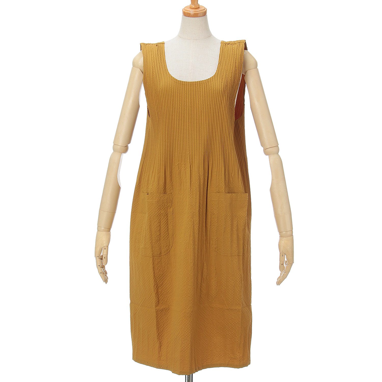 おうち美人 ふくれ織りプリーツロング無地エプロン - 画像1