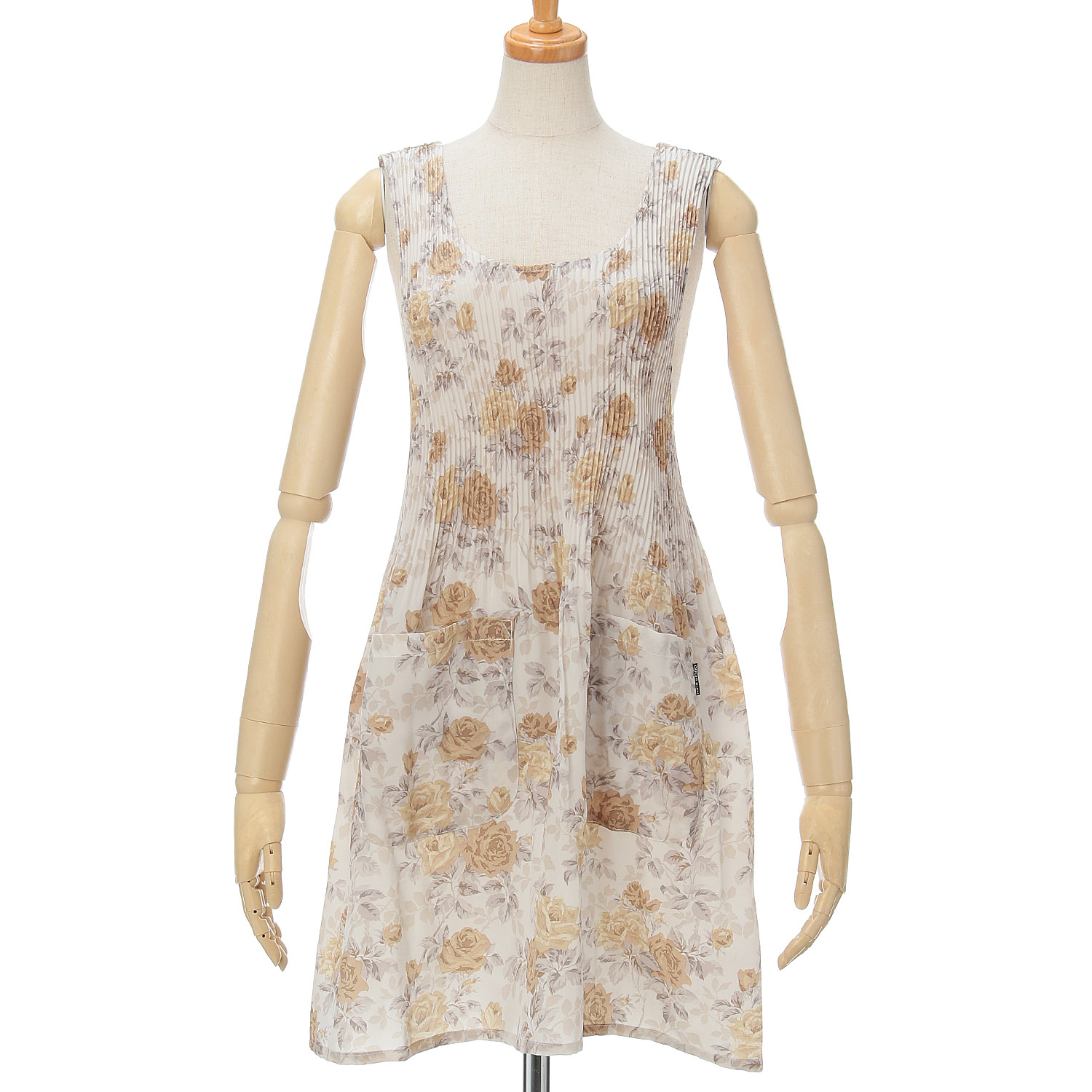 おうち美人 コシボチリメン大バラ柄プリーツエプロン - 画像3