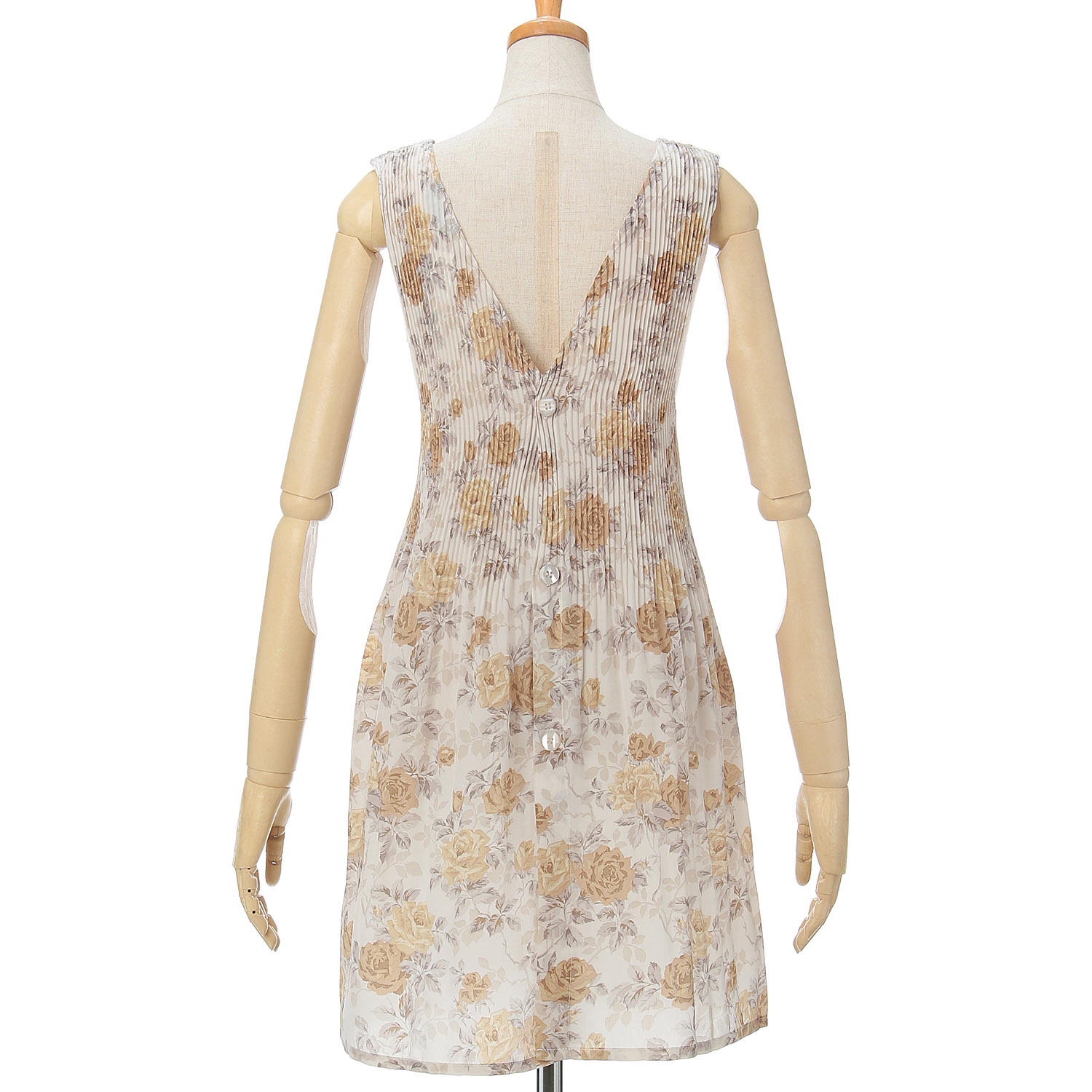 おうち美人 コシボチリメン大バラ柄プリーツエプロン - 画像4